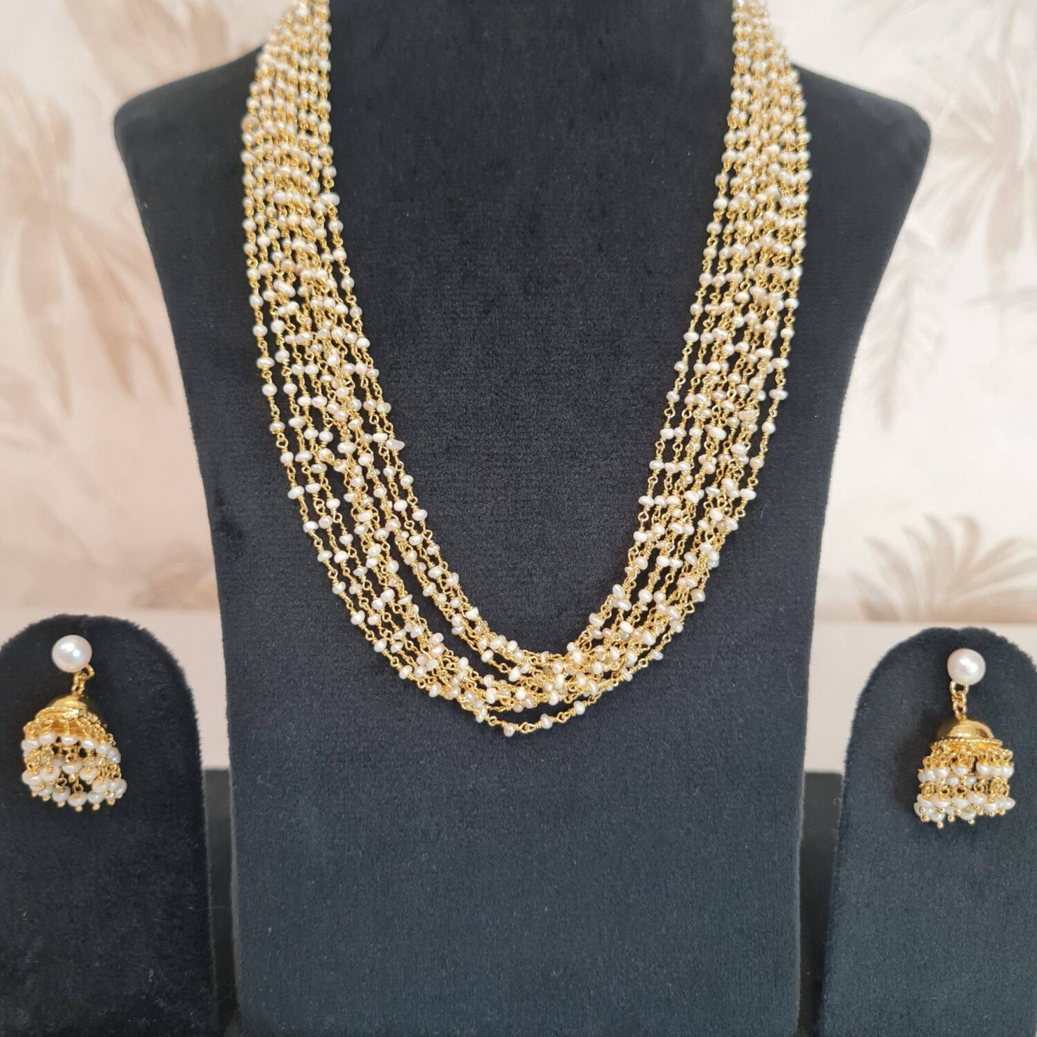 Splendid 10Line Taar Mala 19Inch Long Necklace With Extra Fine White Seed Pearls - Image 2