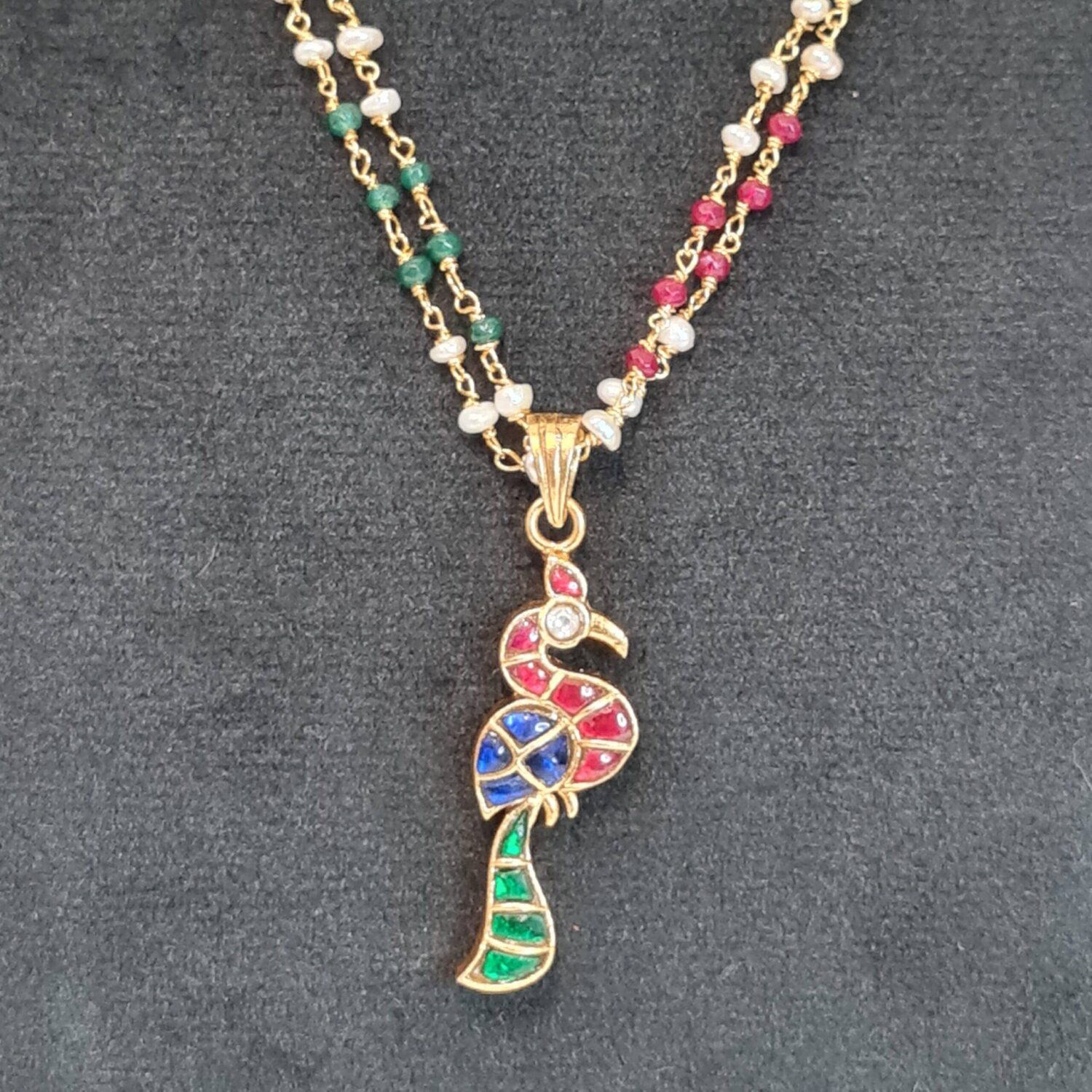 Vibrant 19Inch White Seed Pearls Taar Necklace With 925 Peacock Pendant - Image 2