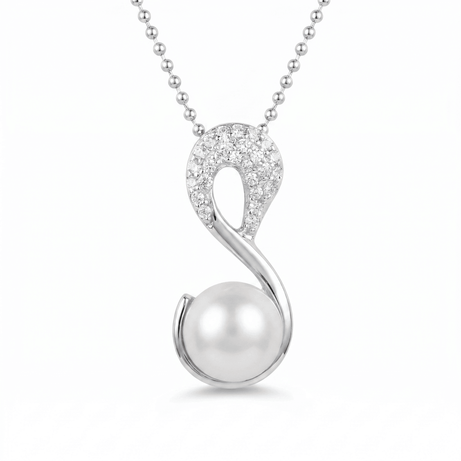 Stunning Swan Pendant Studded With 9.5mm Pink Button Pearl & CZ