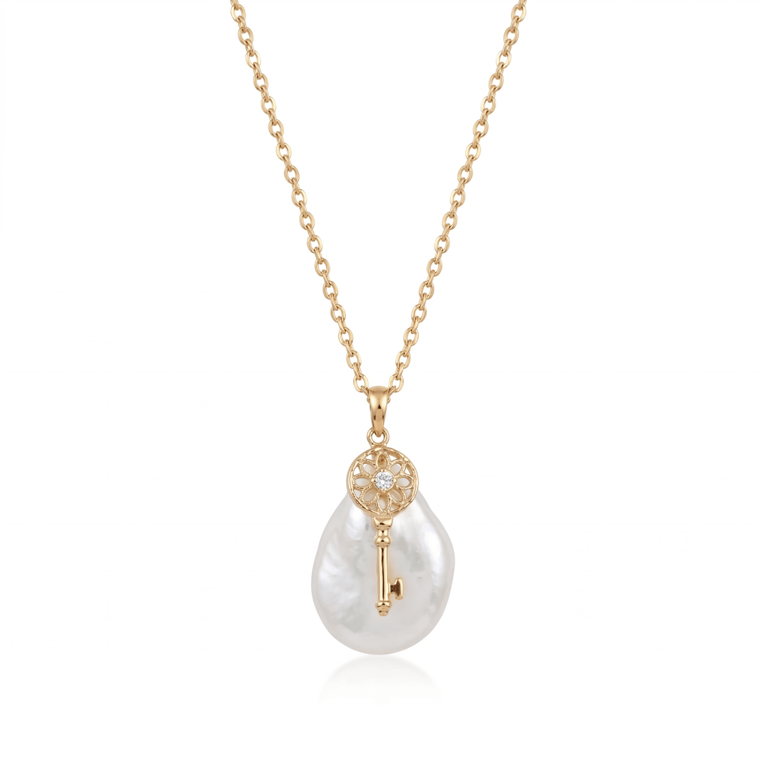Gorgeous White Baroque Pearl Pendant With Decorative 925 Silver Anchor