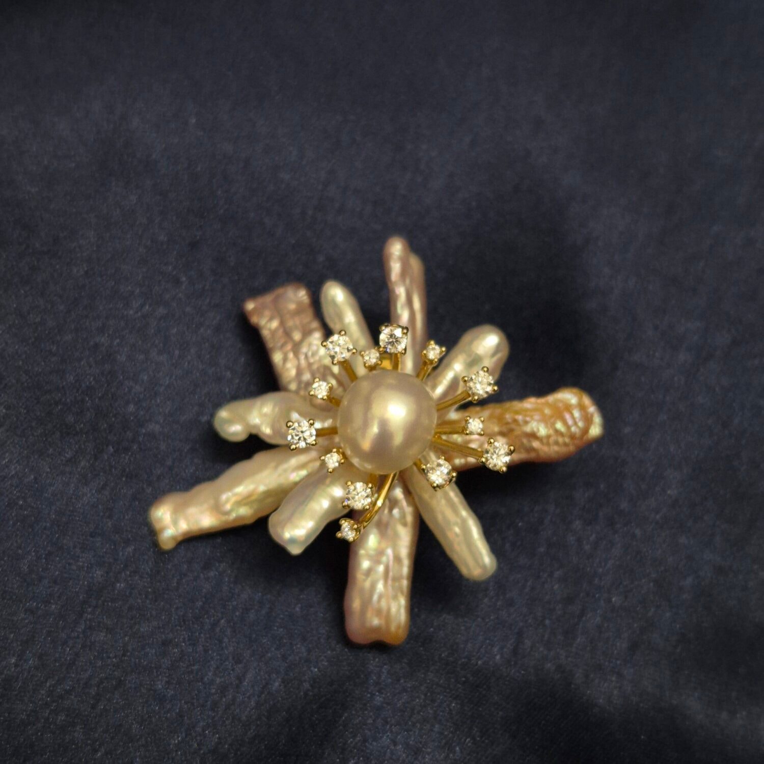 Surreal Brooch Featuring Baroque Pearls & Shiny CZ's - Image 2
