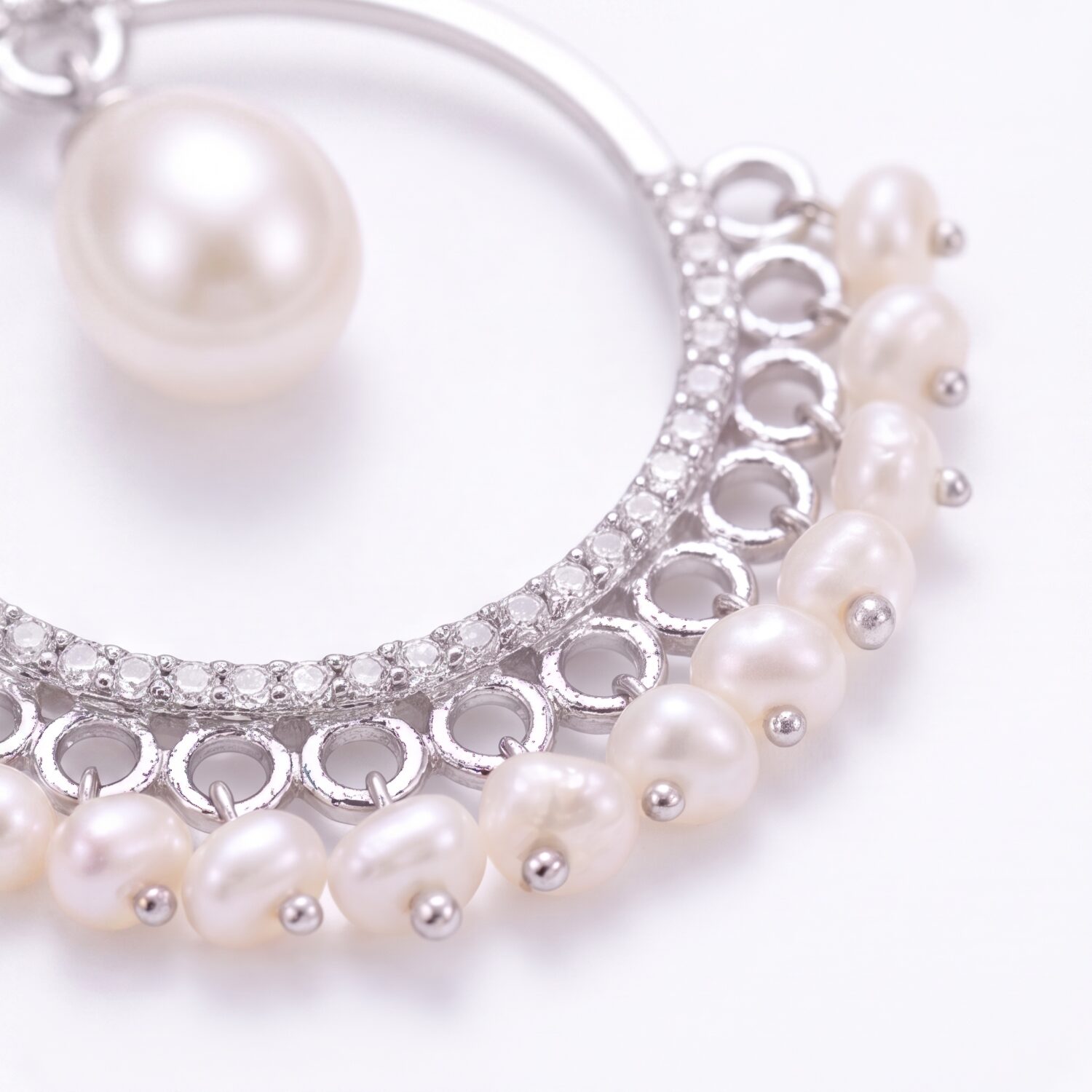 Elegant Pearl Chandbali Earrings With Fringed Pearl Drops - Image 3