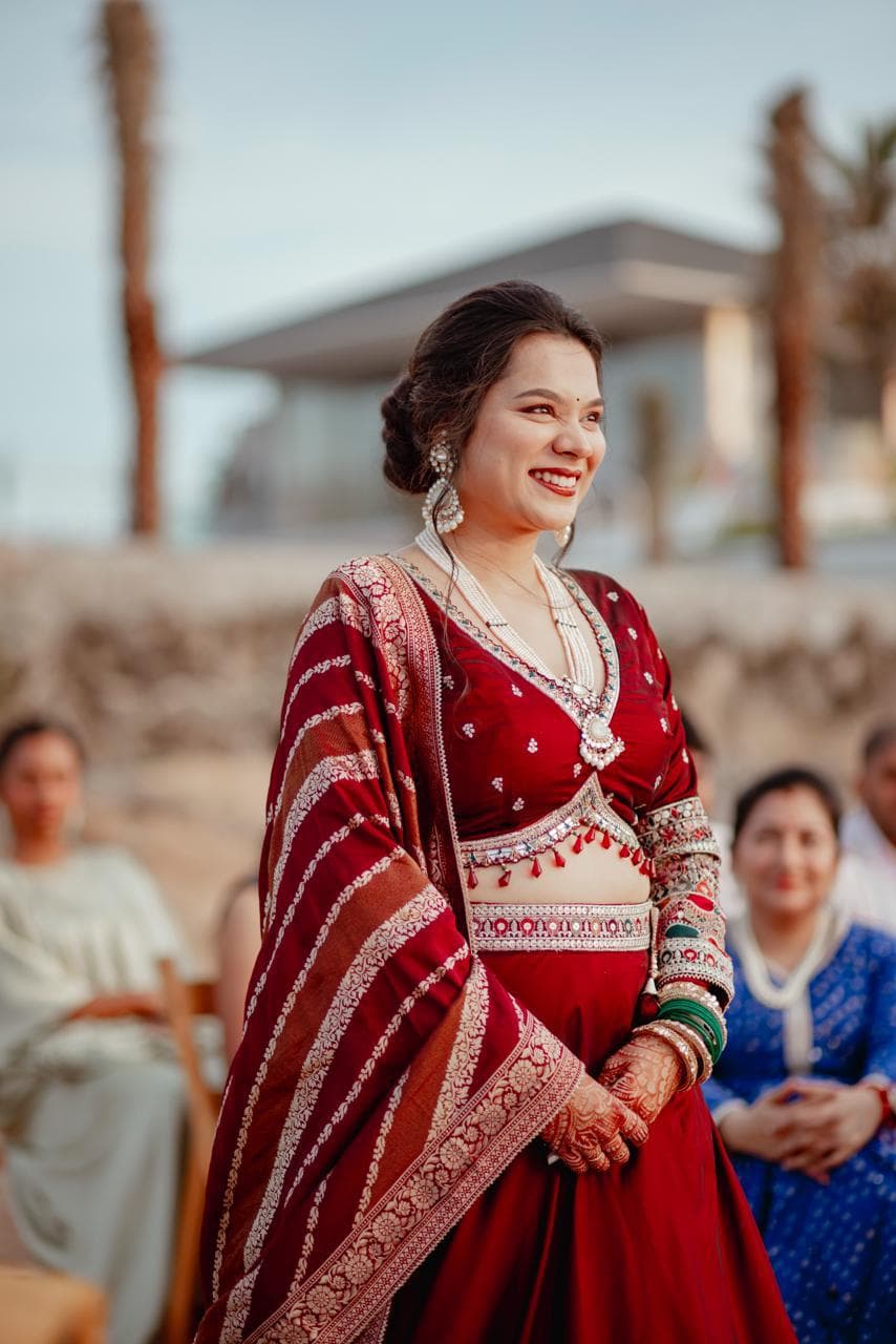 Celebrate Women's Day with Pure Pearls β elegant pearl jewellery on a red lehenga