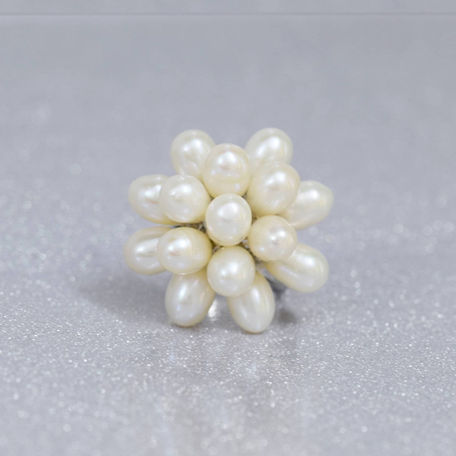 Stylish Adjustable Pearl Bunch Finger Ring in White Pearls