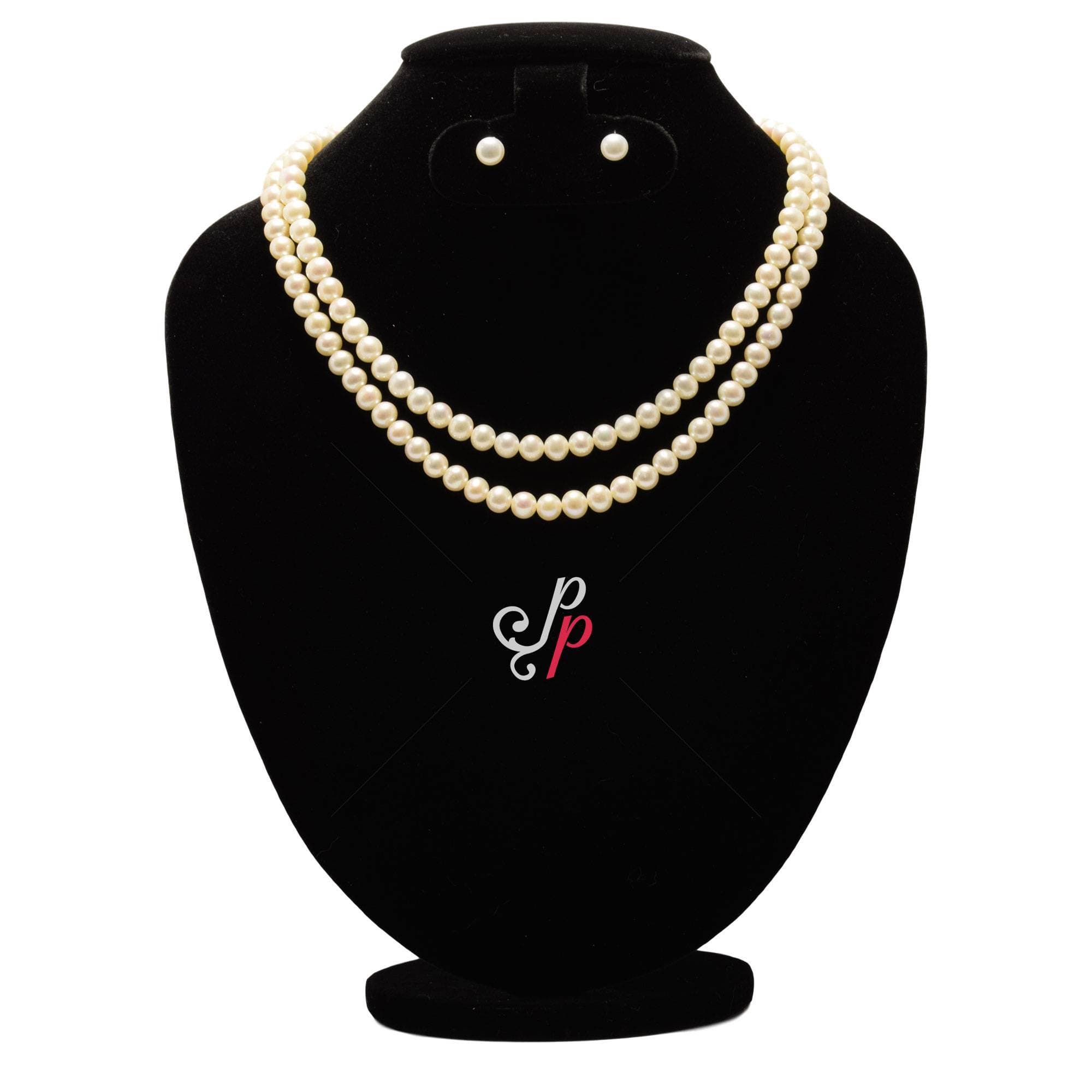 Pink Pearl Set in 7mm Round Pink Pearls - 2 Strands - AAA Quality