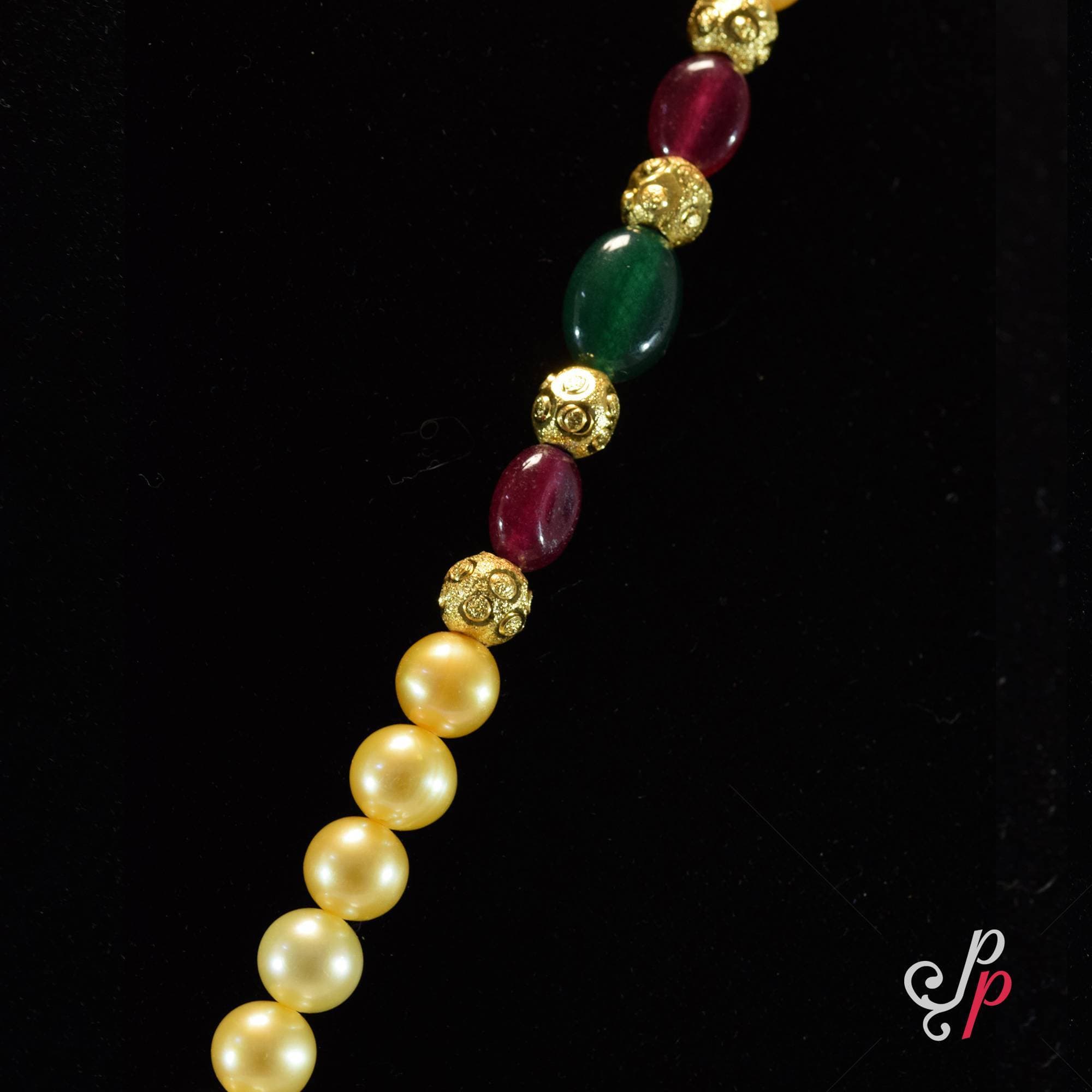 Rich Pearl Set in Golden Coloured Pearls and Baahubali Pendant - Image 3