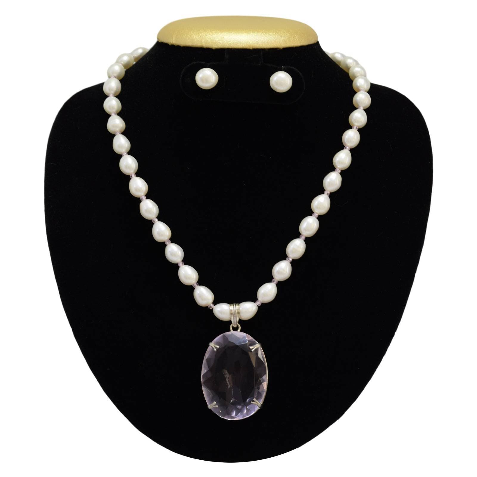 Luxurious Pearl Set in Large Rose Quartz Pendant in Sterling Silver