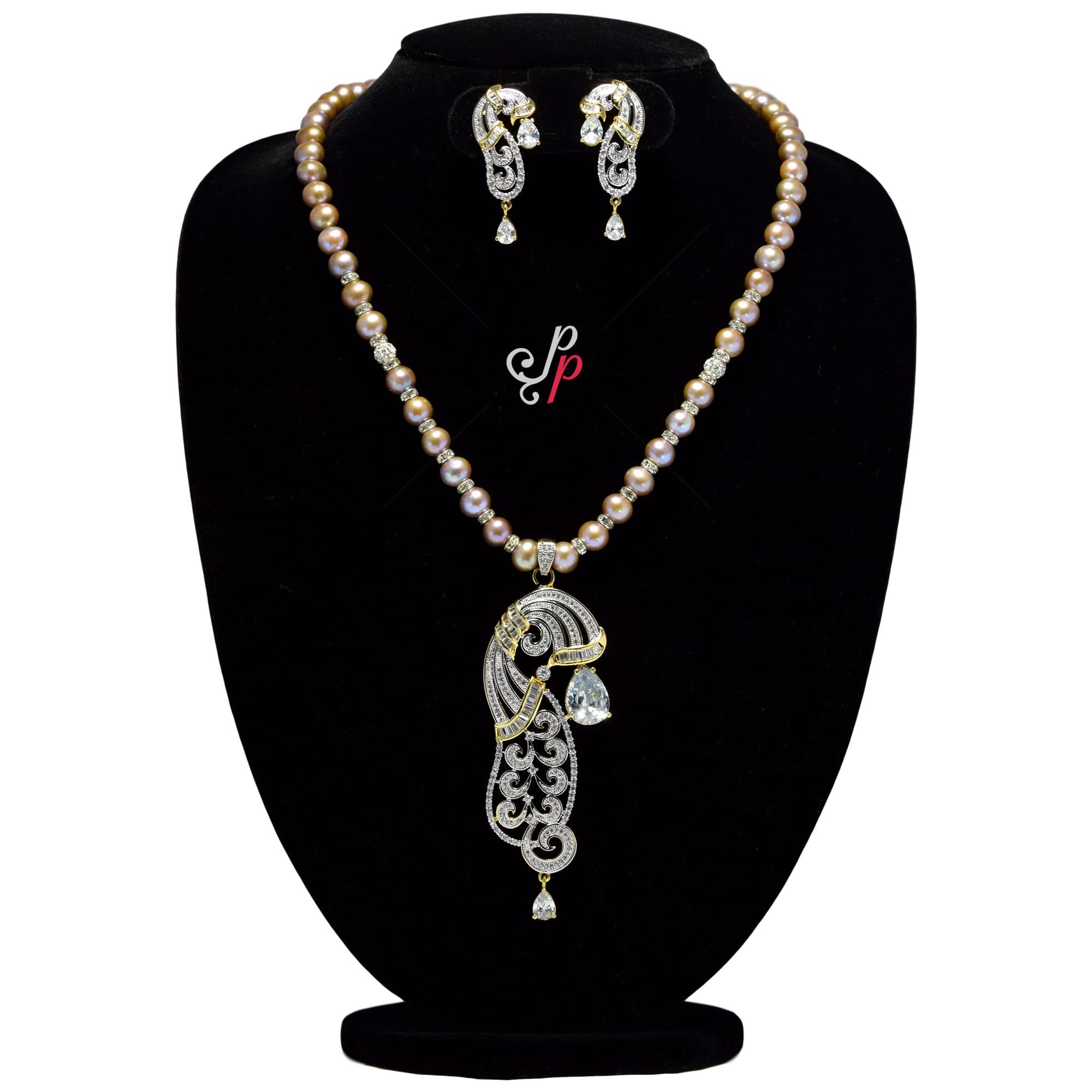 Gorgeous Pearl Necklace Set in dark pink colour pearls