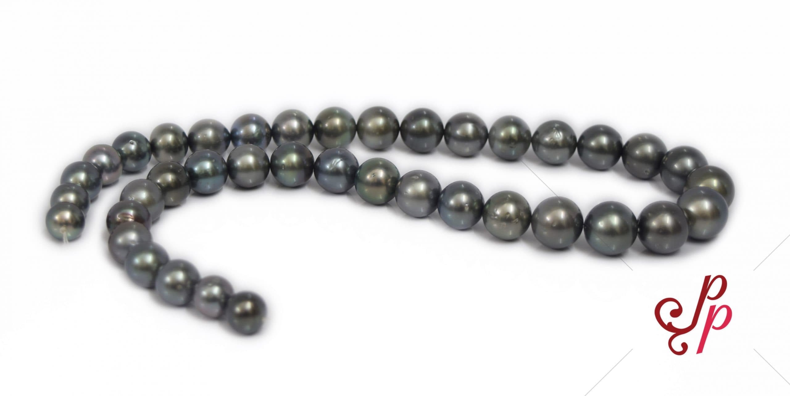 Graded dark grey tahitian pearl necklace 10mm to 14mm - AAA Quality