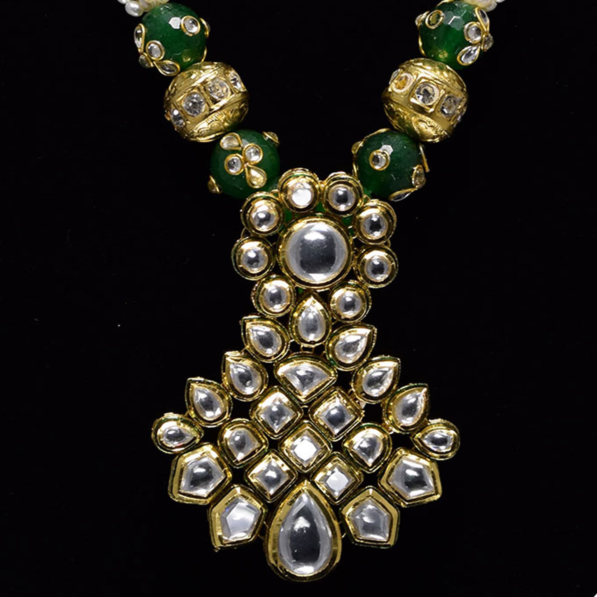 Grand Pearl Necklace Set in Smallest Rice Pearls and Kundan Pendant - Image 2