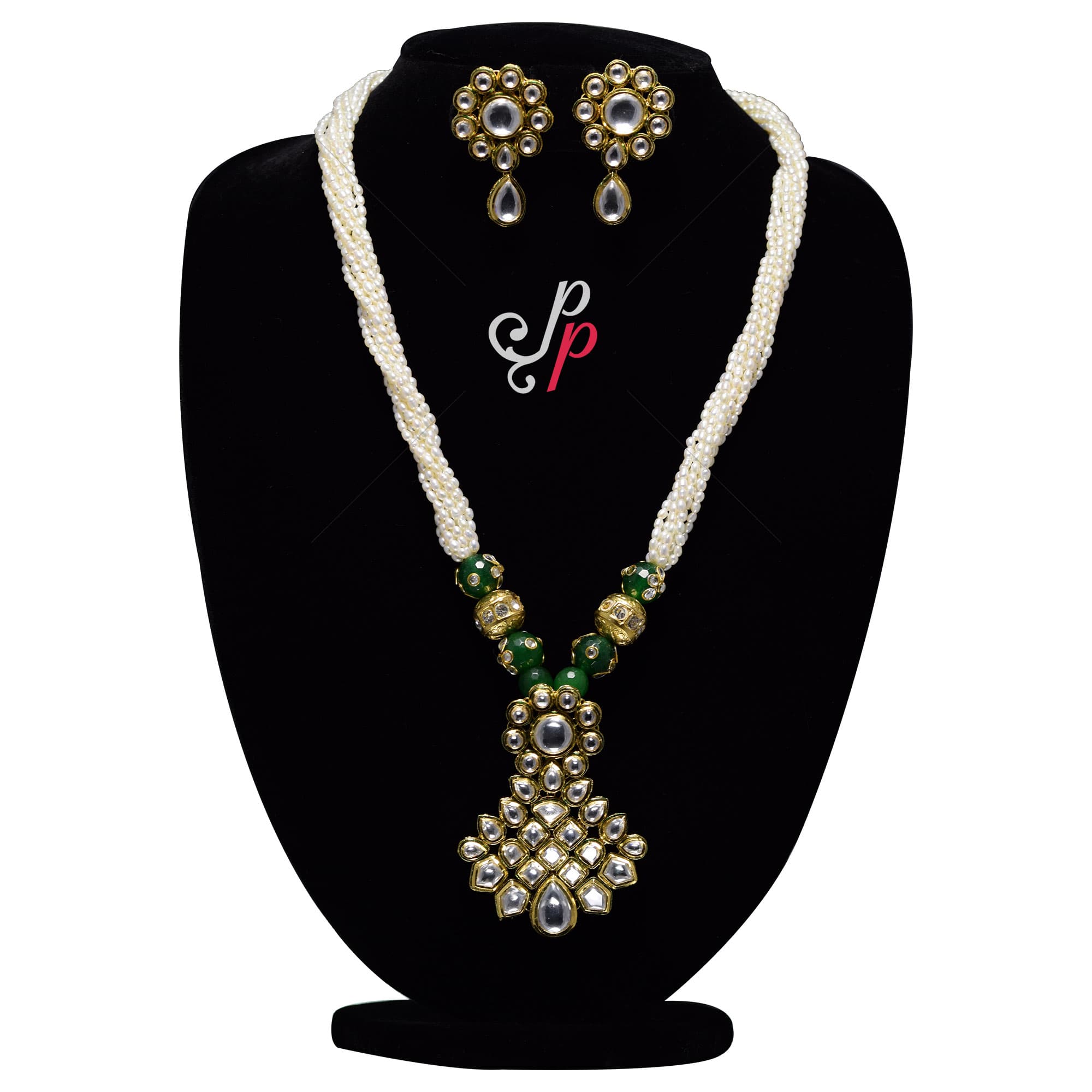 Grand Pearl Necklace Set in Smallest Rice Pearls and Kundan Pendant - Image 4