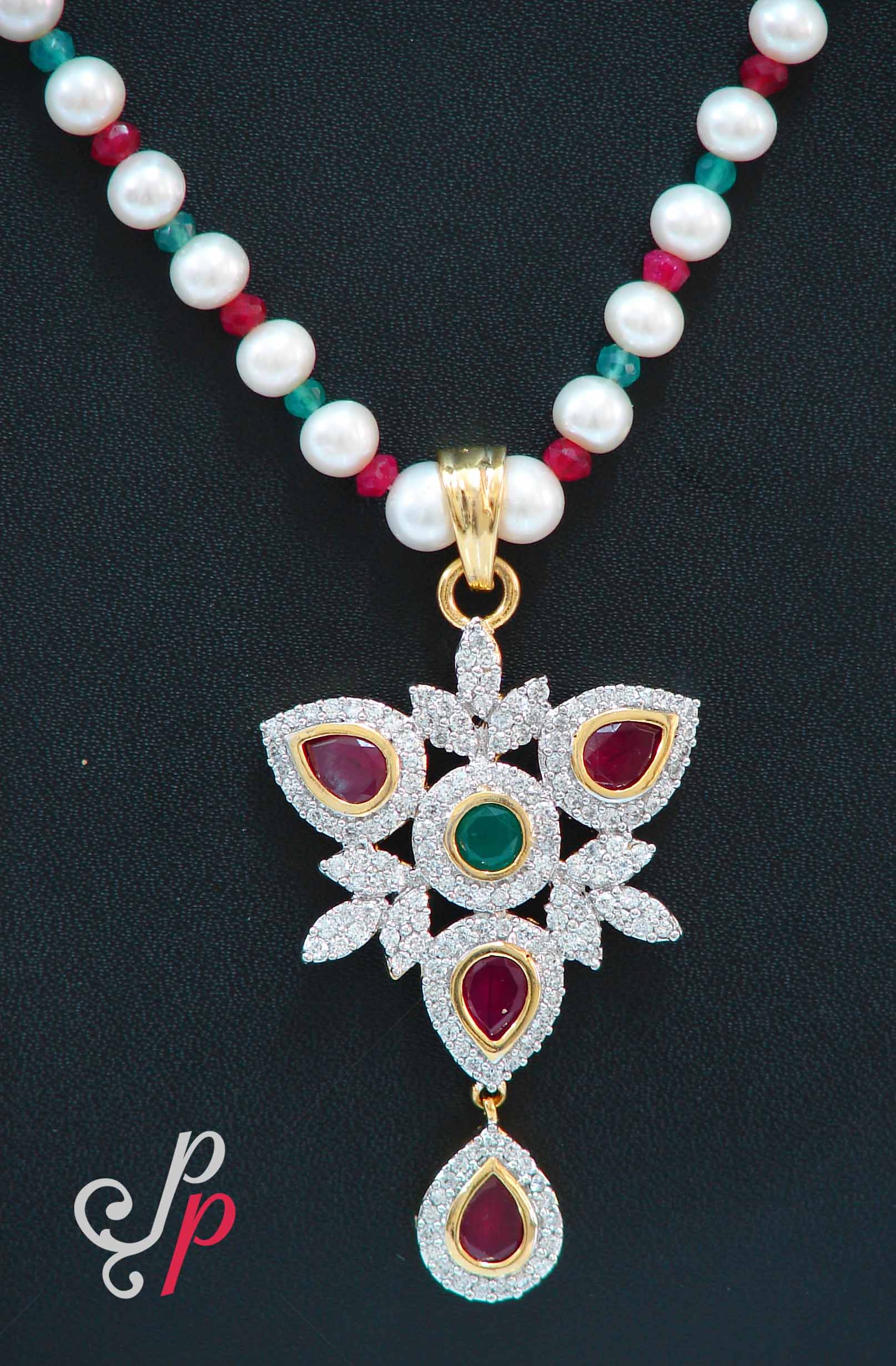 Pearl set in different and beautiful triangle shaped pendant - Image 3