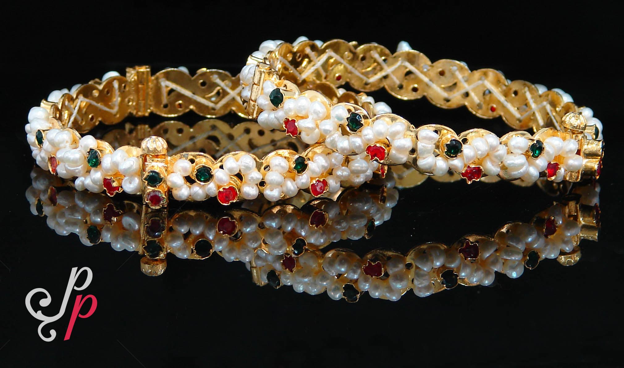 S shaped traditional pearl bangles in seed pearls