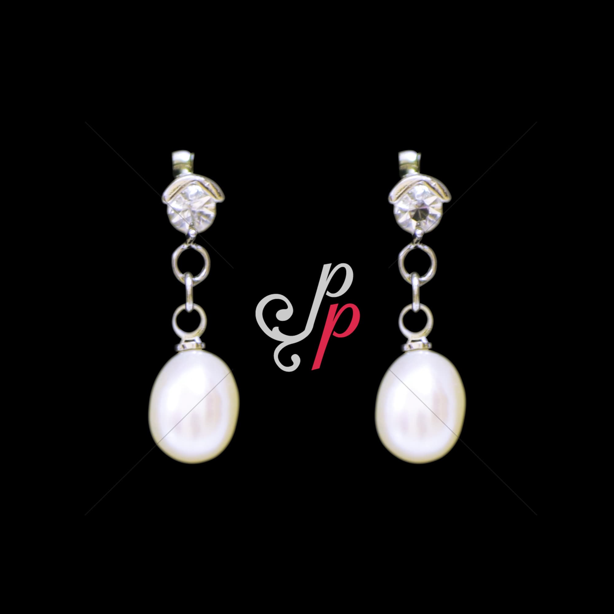 Simple pearl drops in white metal - Image 2