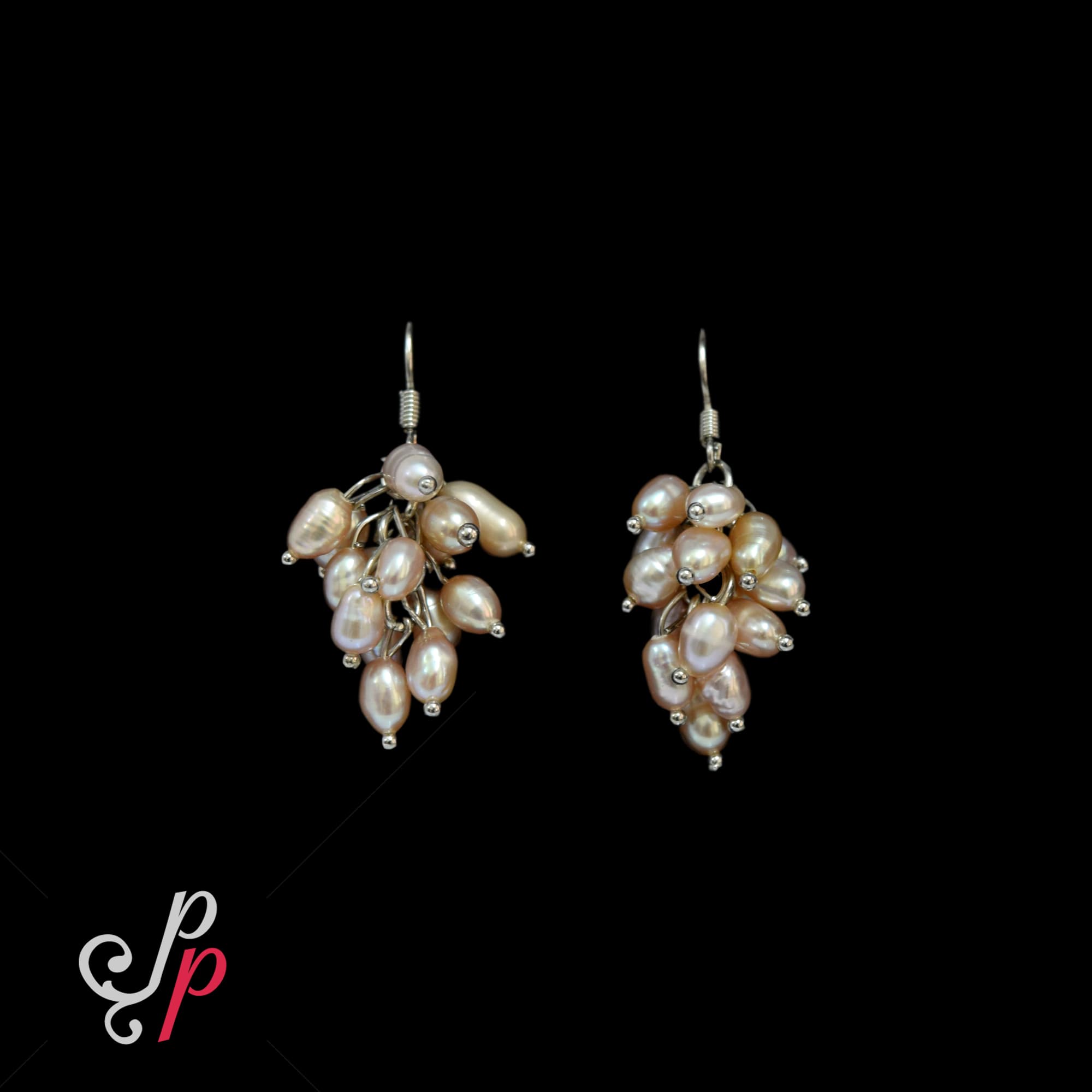 Small Grape Bunch Pearl Hangings in dark peach Colour Pearls - Image 3