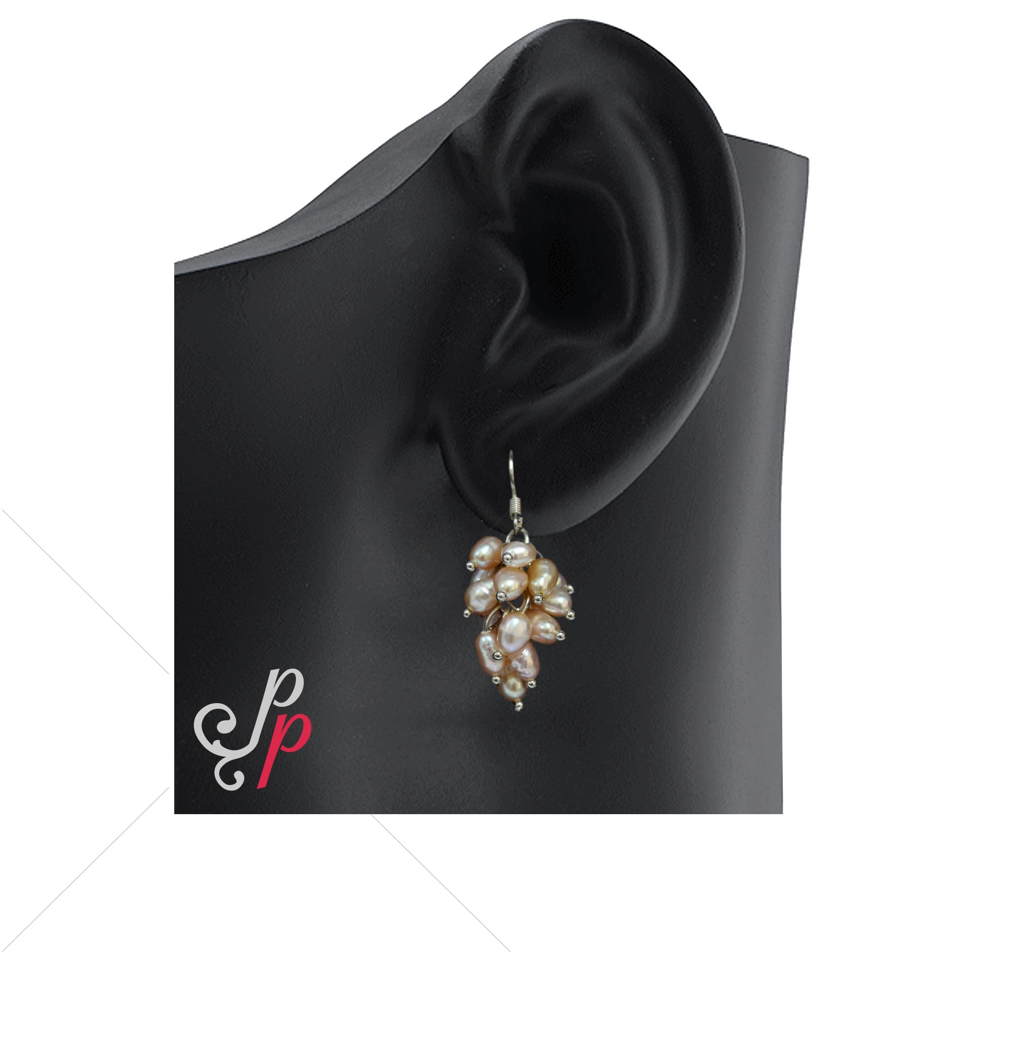 Small Grape Bunch Pearl Hangings in dark peach Colour Pearls - Image 2