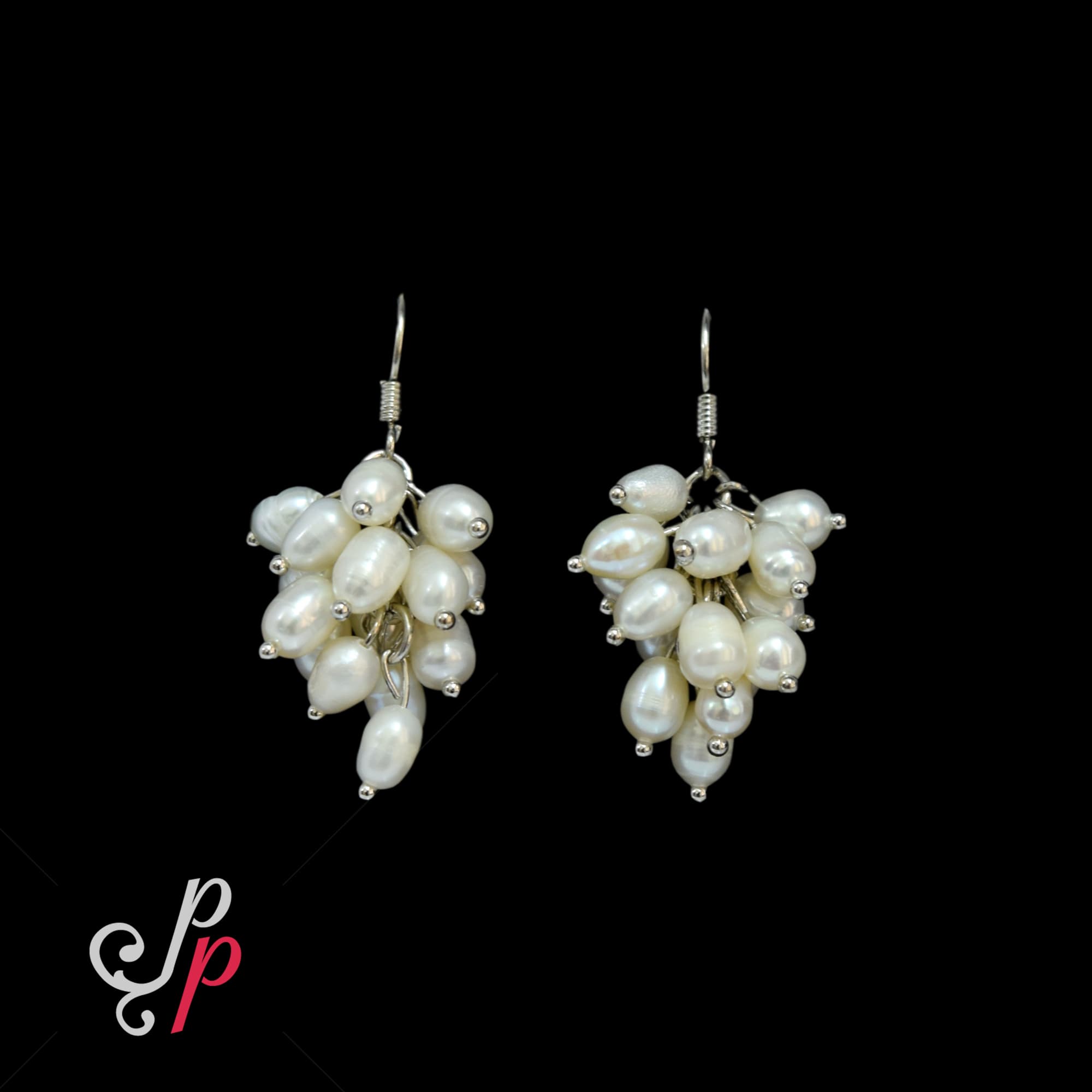 Small Grape Bunch Pearl Hangings in White Pearls - Image 2