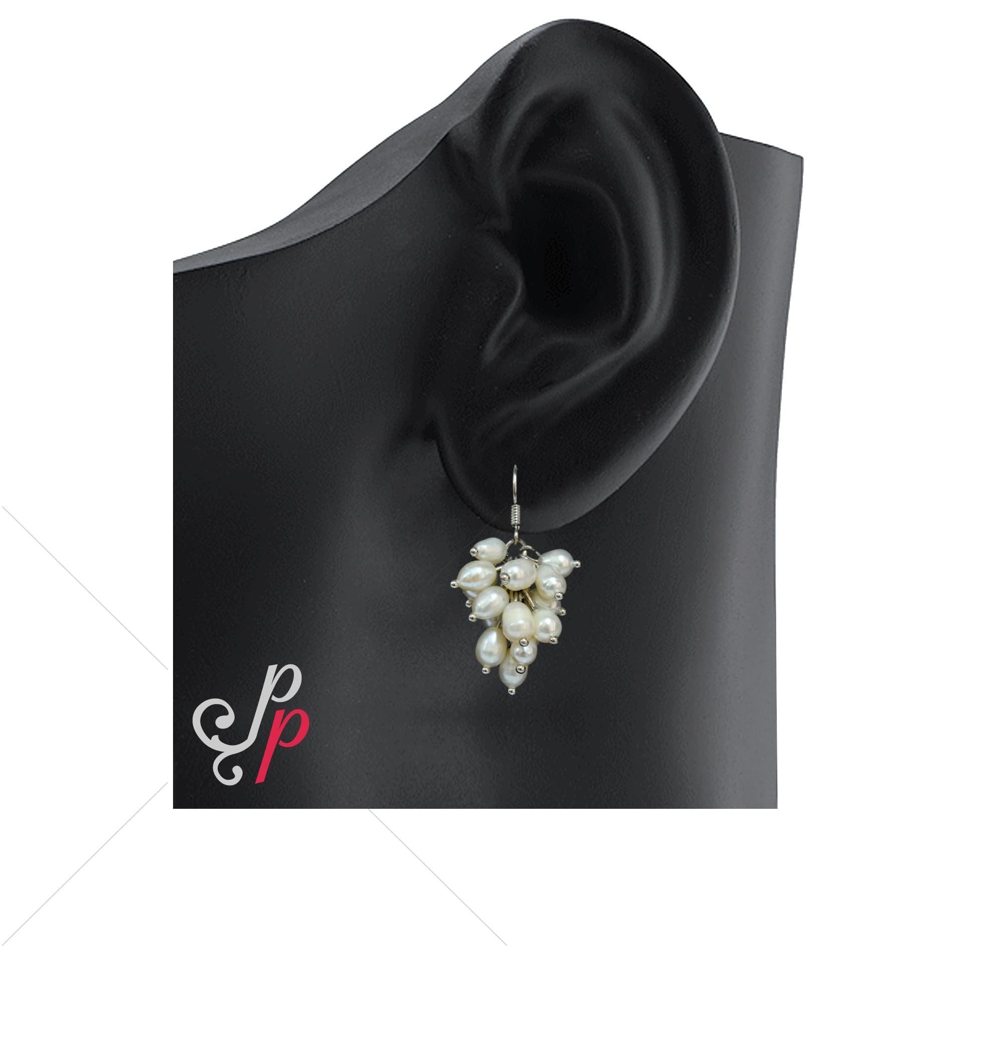 Small Grape Bunch Pearl Hangings in White Pearls - Image 3