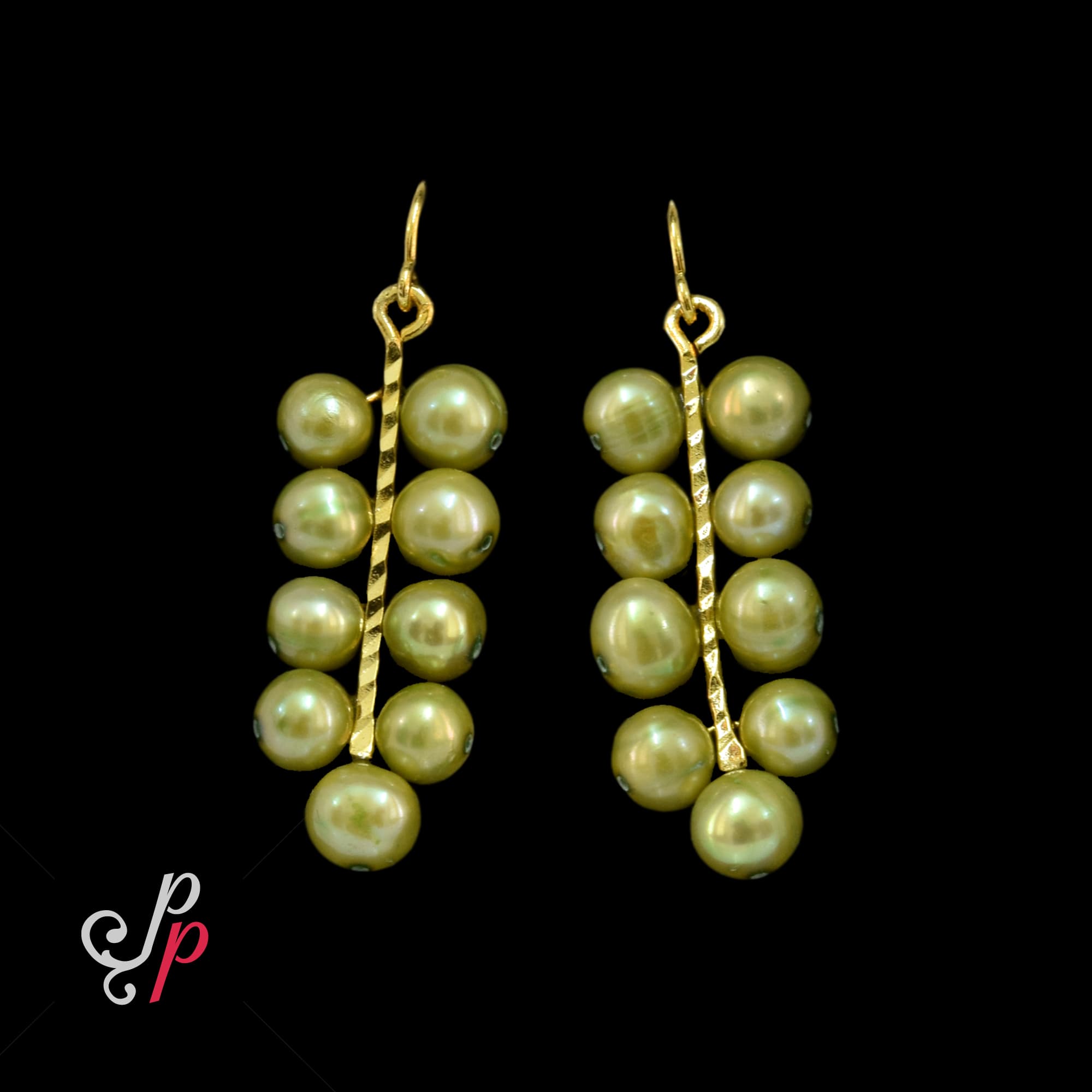 Stylish Pearl Hangings in Green Peas Coloured Pearls - Image 4