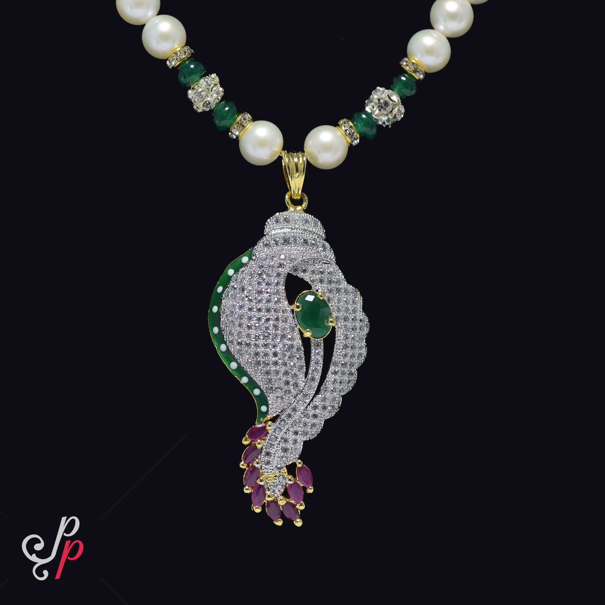 Stylish Pearl Necklace Set with Cronch Shaped Pendant - Image 3