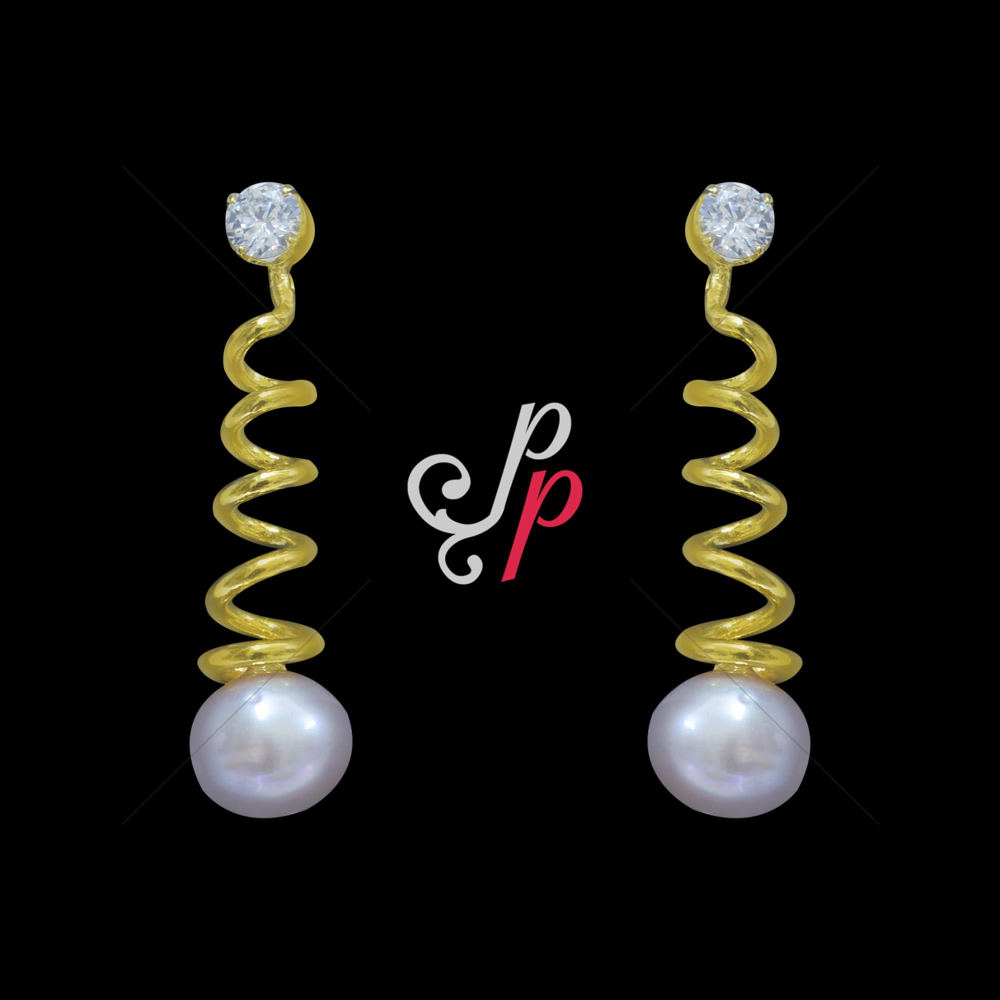 Stylish Spiral Shaped Dark Pink Pearl Hangings - Image 2