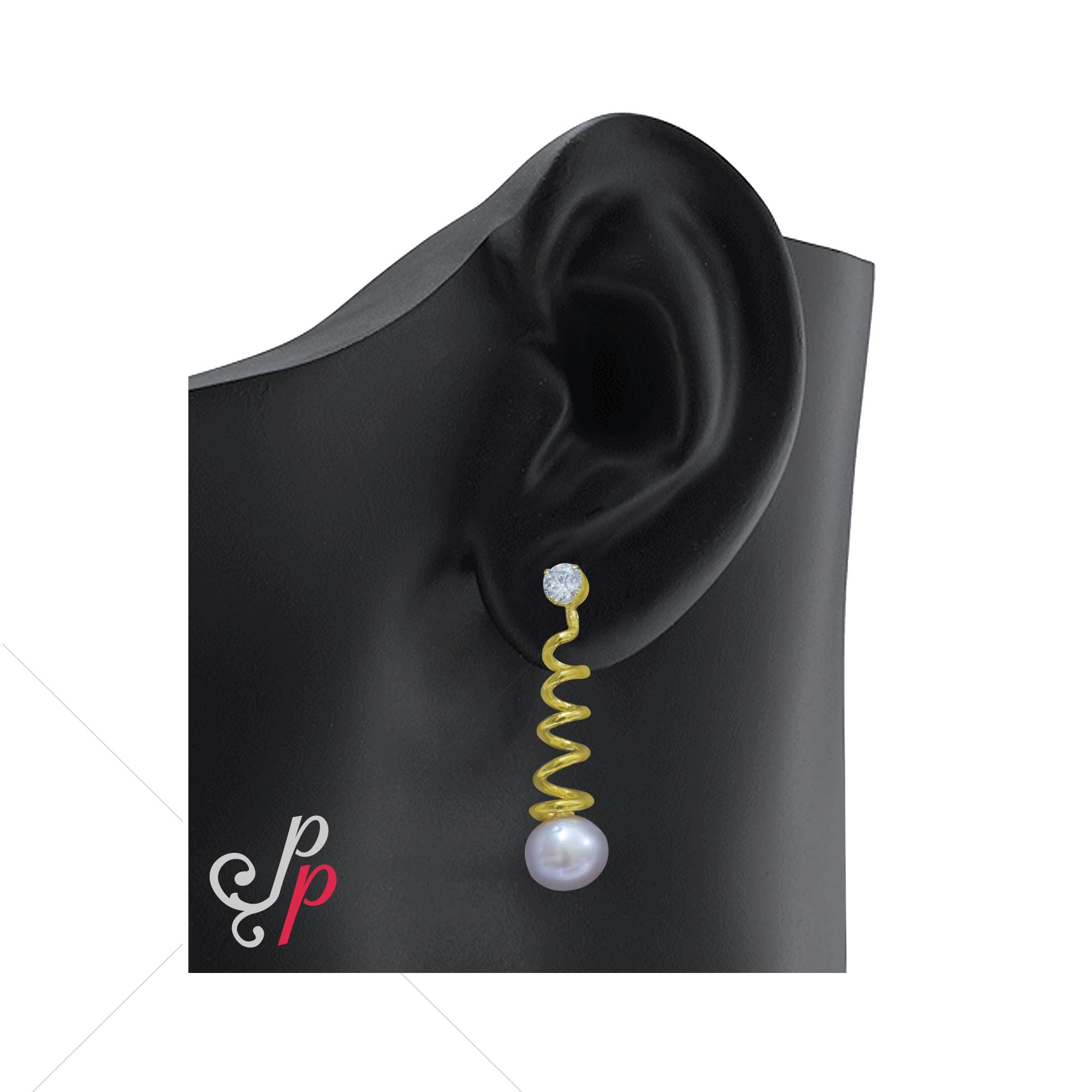 Stylish Spiral Shaped Dark Pink Pearl Hangings - Image 4