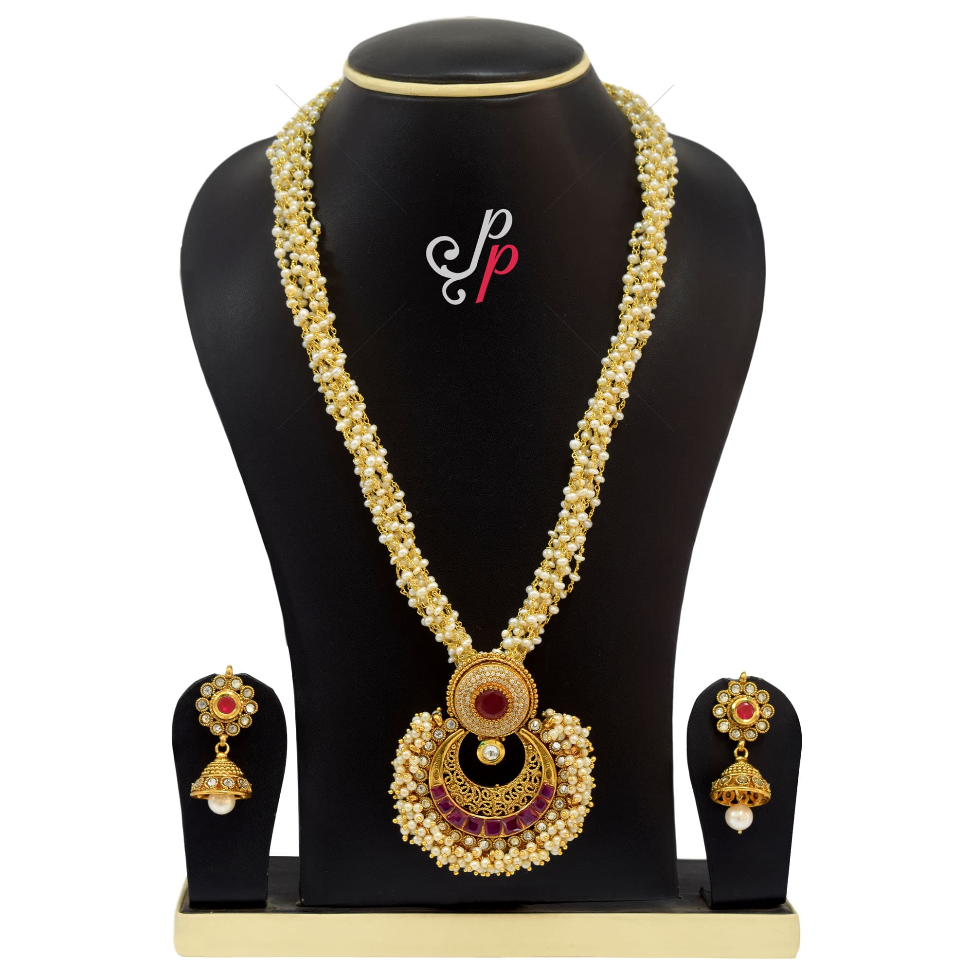 Traditional beauty at it's best. Long 10 Line Taar mala pearl set - Image 2