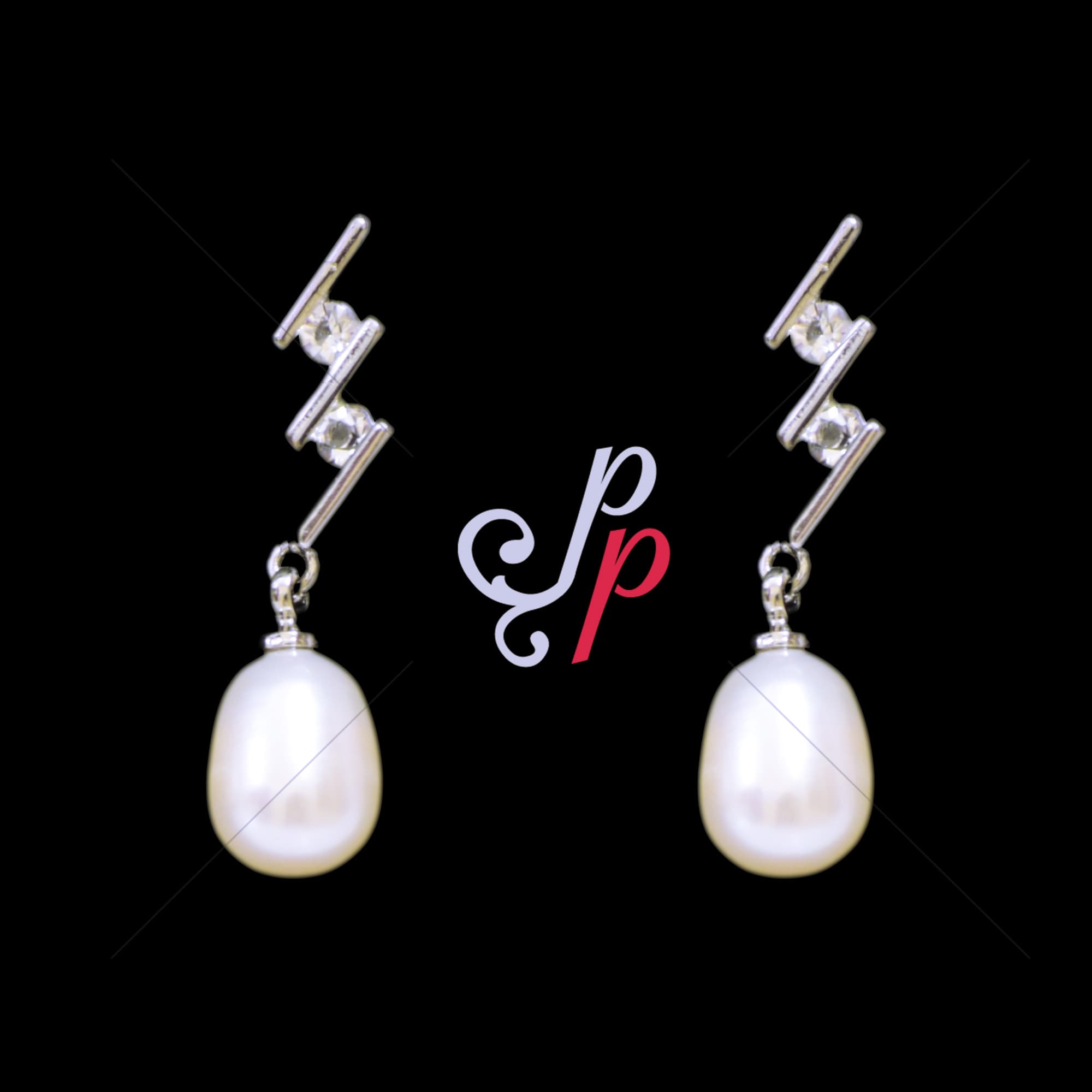 Zig zag styled pearl hangings in american diamonds - Image 3