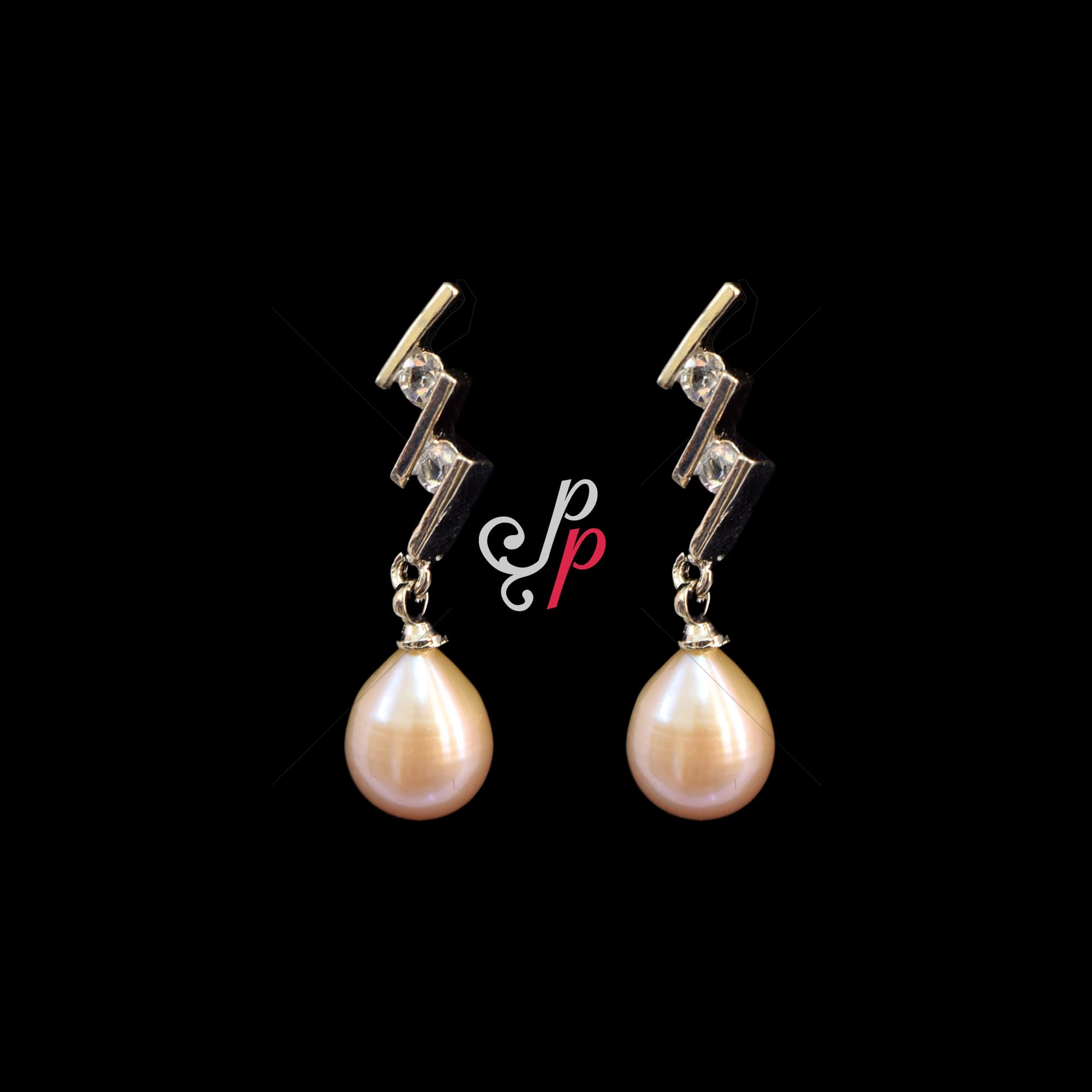 Zig zag styled pearl hangings in light pink pearls - Image 2