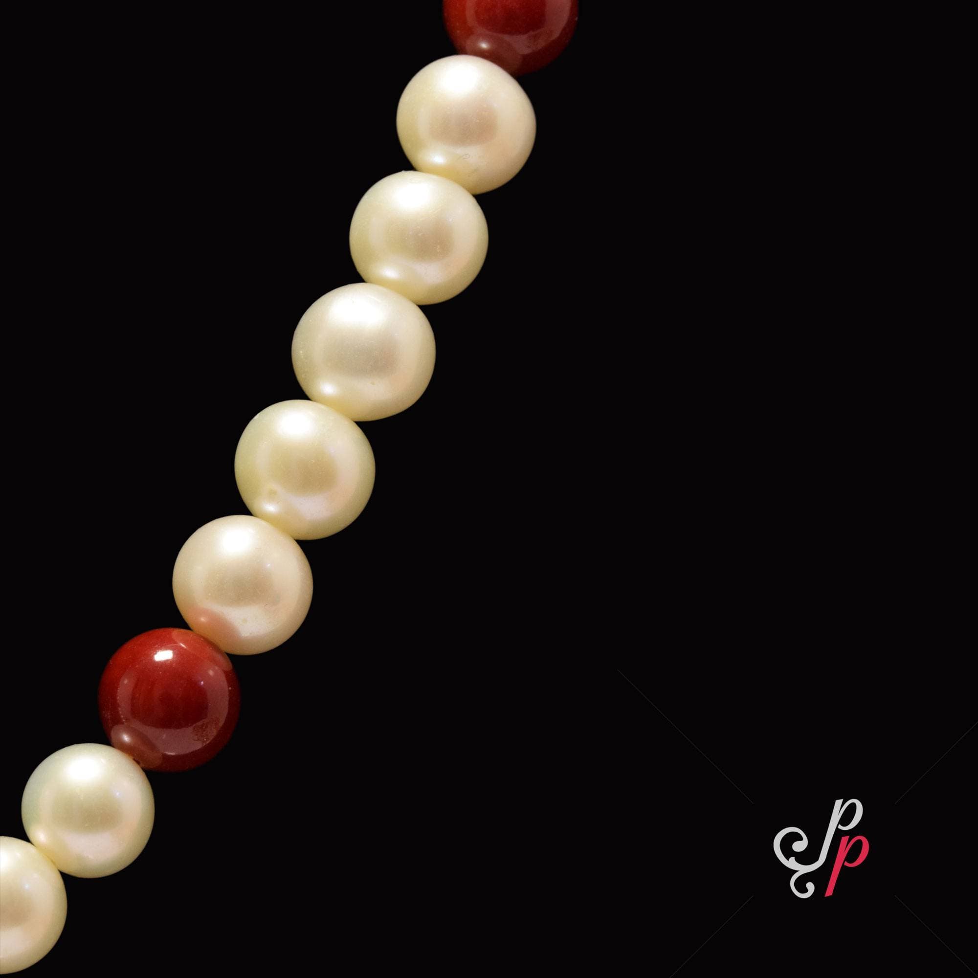 Simple and Elegant Pearl and Coral Necklace Set from Hyderabad - Image 2