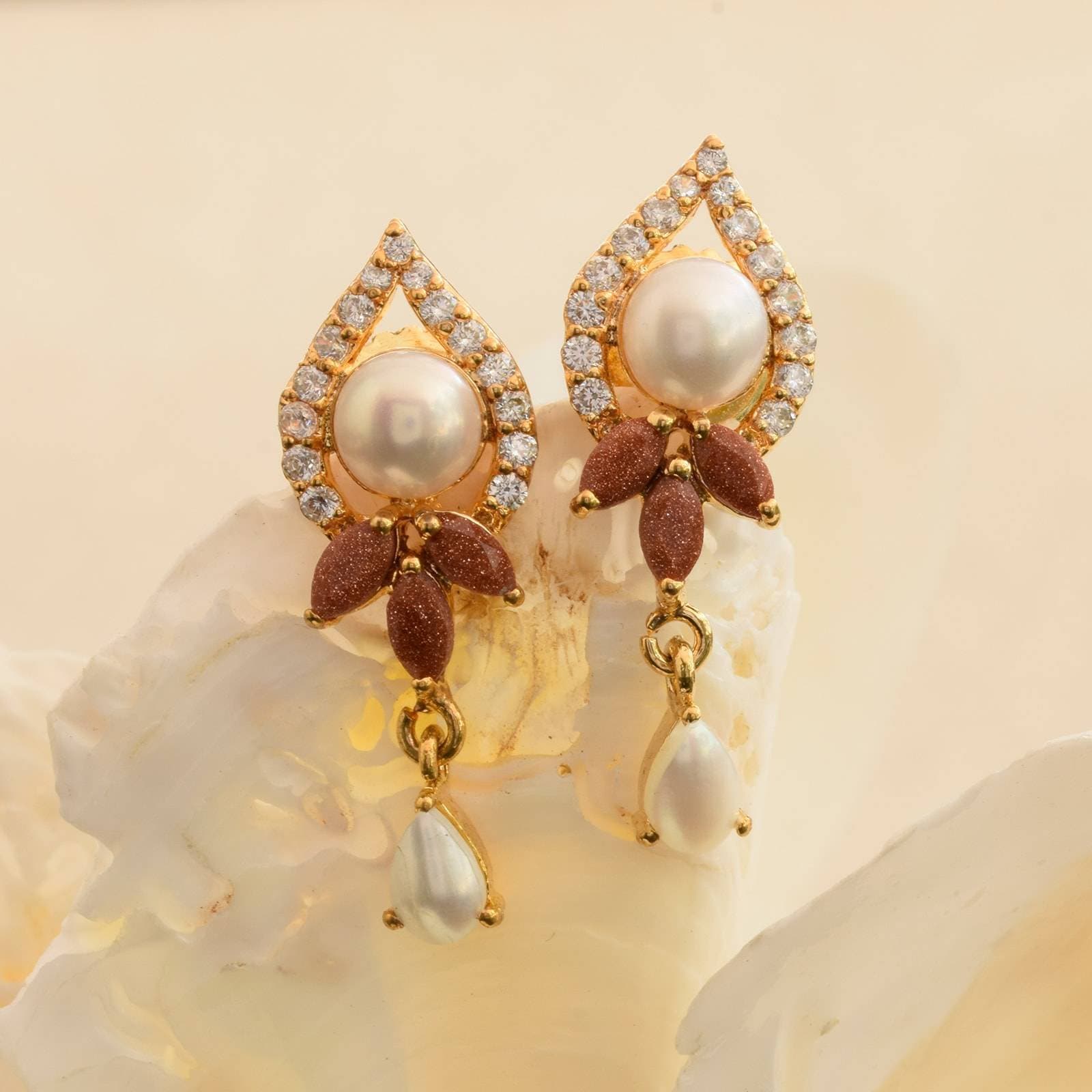 Pretty Pearl Hangings in Brown Sand Stones - Image 2