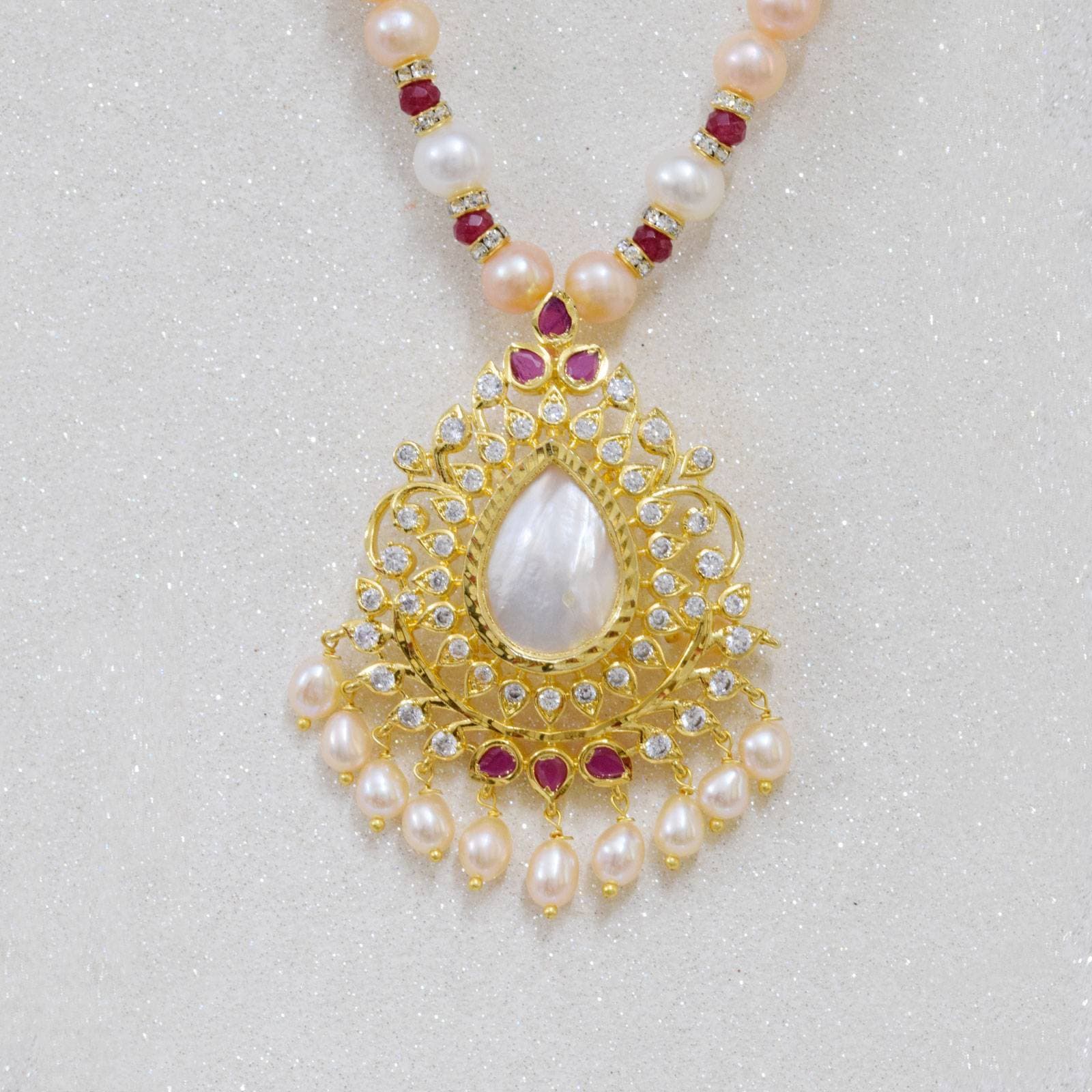 Temple Collection - Pink Pearl Necklace in MOP Pendant - Image 3