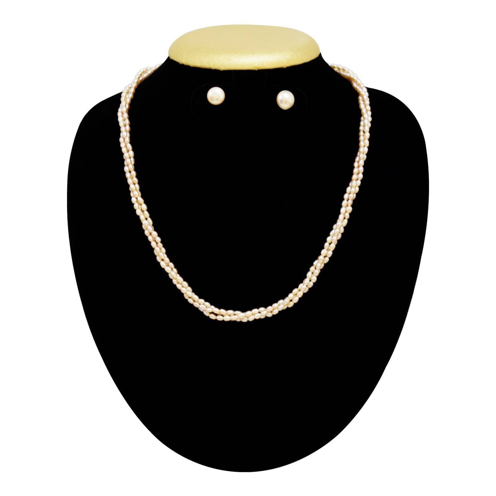 3 Lines Bright Pink Pearl Necklace Set - Image 3