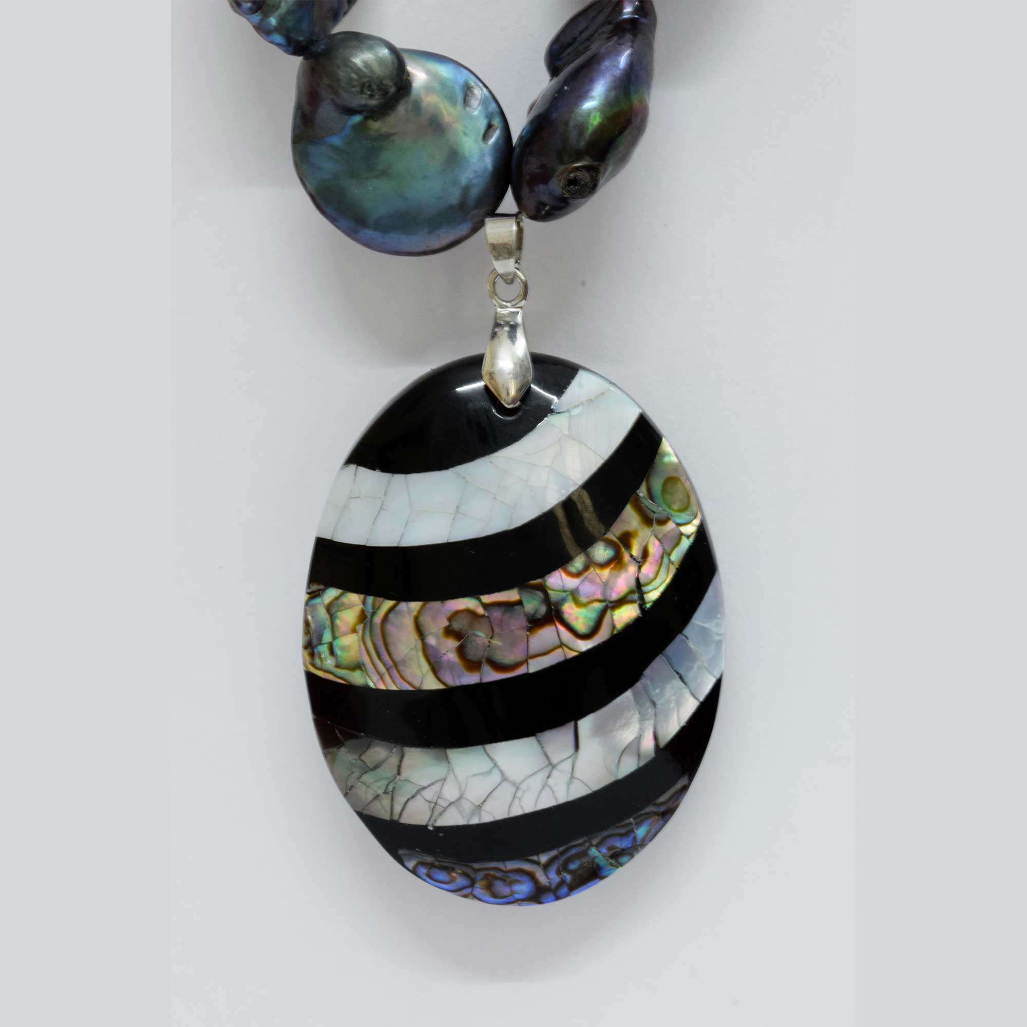 Bold and Beautiful - Biwa Pearl Necklace Set in Large Peacock Blue Pearls - Image 3