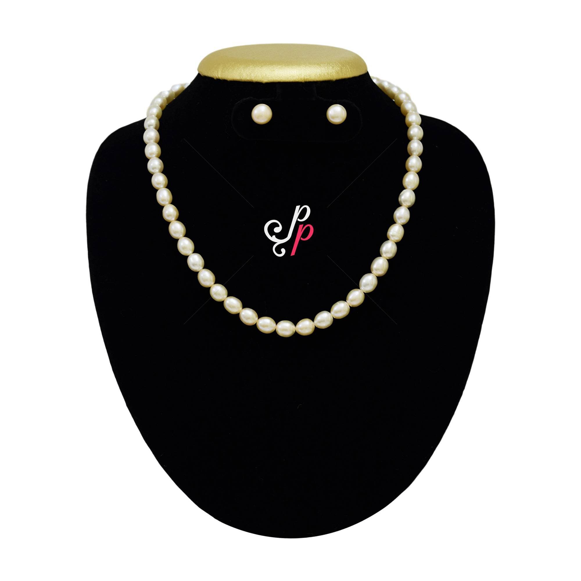 Pretty and Simple Pearl Set in Light Pink Oval Shaped Pearls