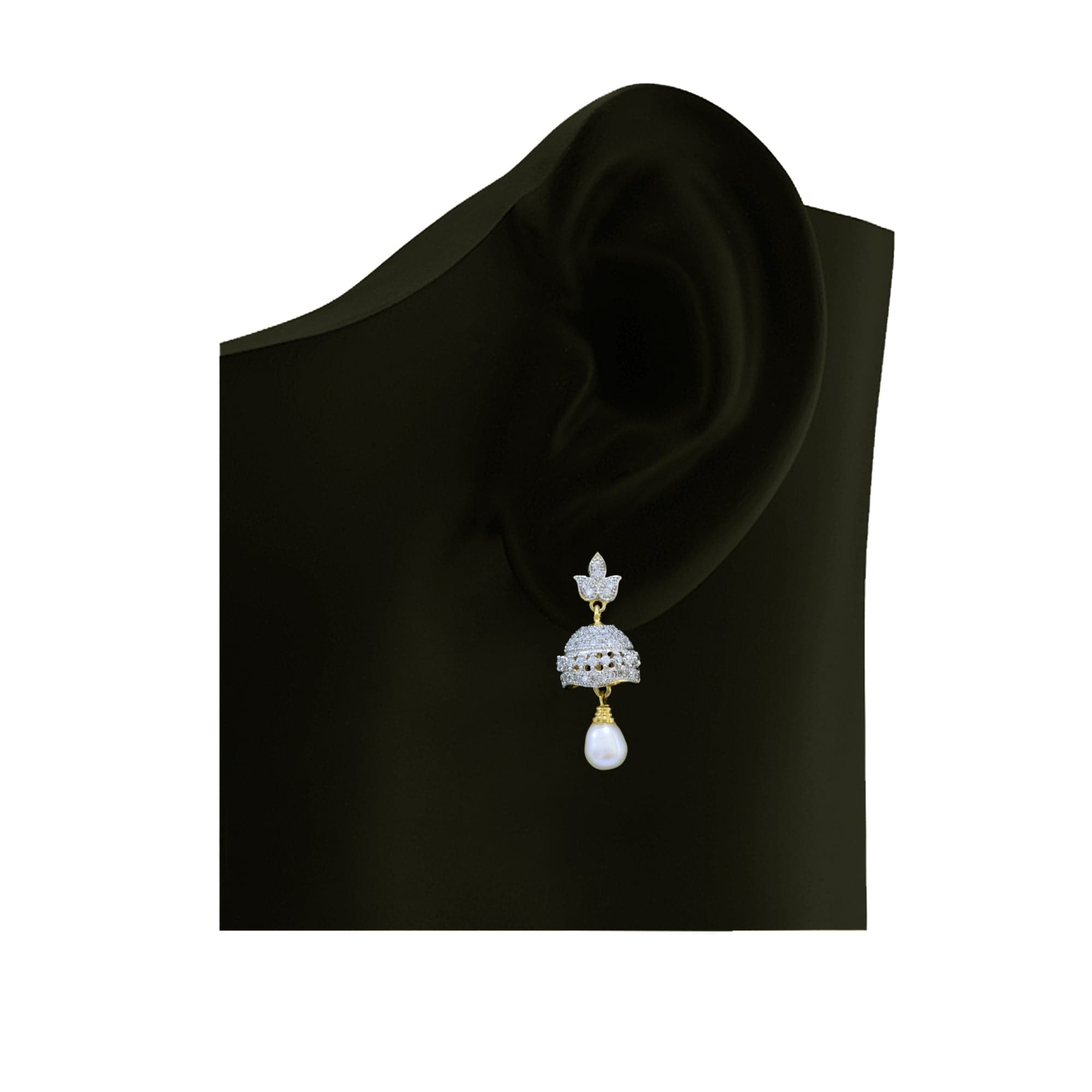 Pretty Pearl Jhumkas in American Diamonds - Style 4 - Image 2