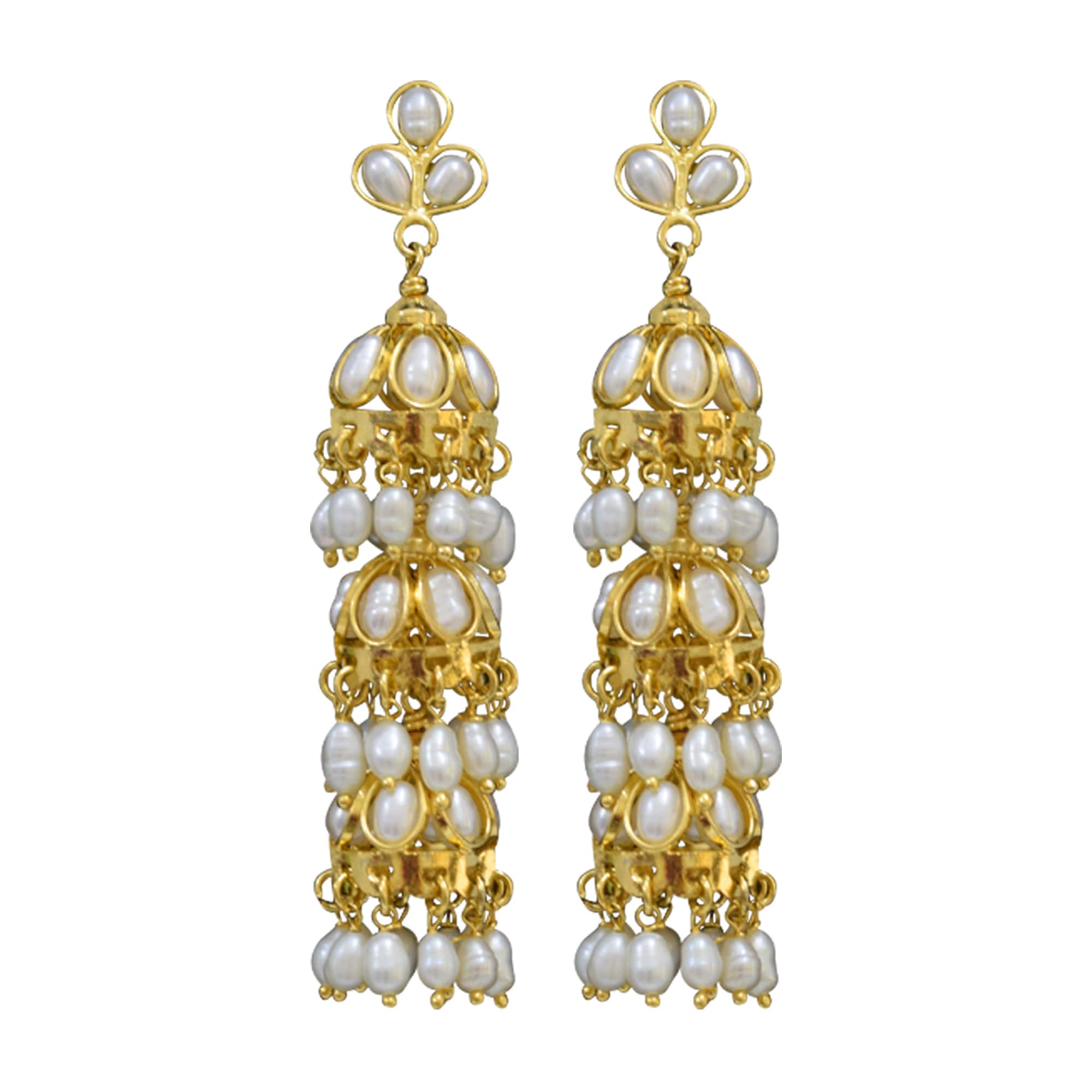 Rich and Traditional Pearl Jhumkas in White Pearls - Image 2