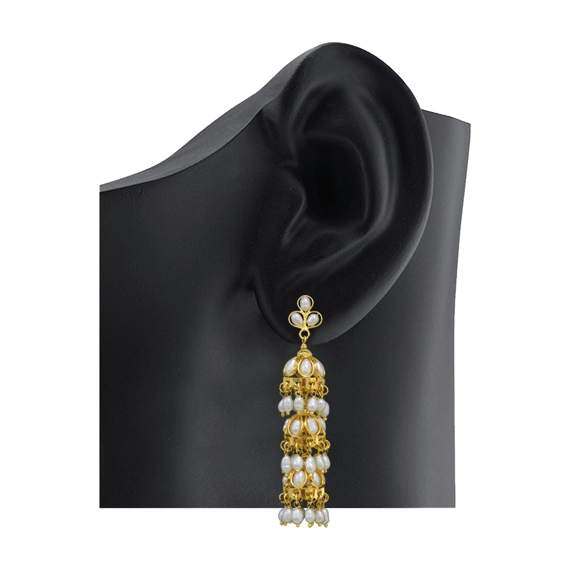 Rich and Traditional Pearl Jhumkas in White Pearls - Image 4
