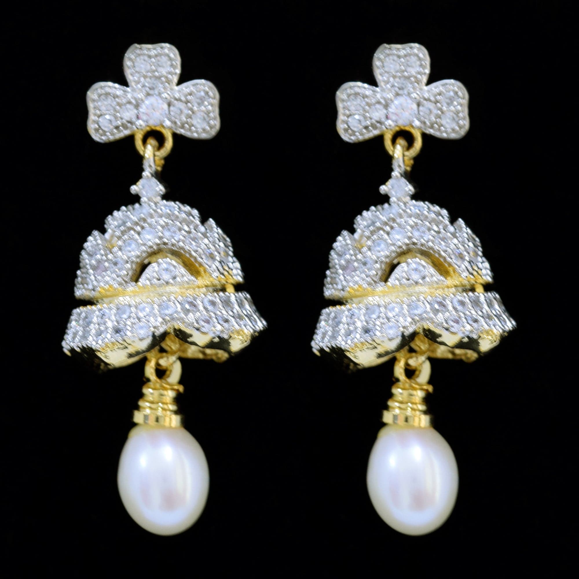 Pretty Pearl Jhumkas in American Diamonds - Style 6