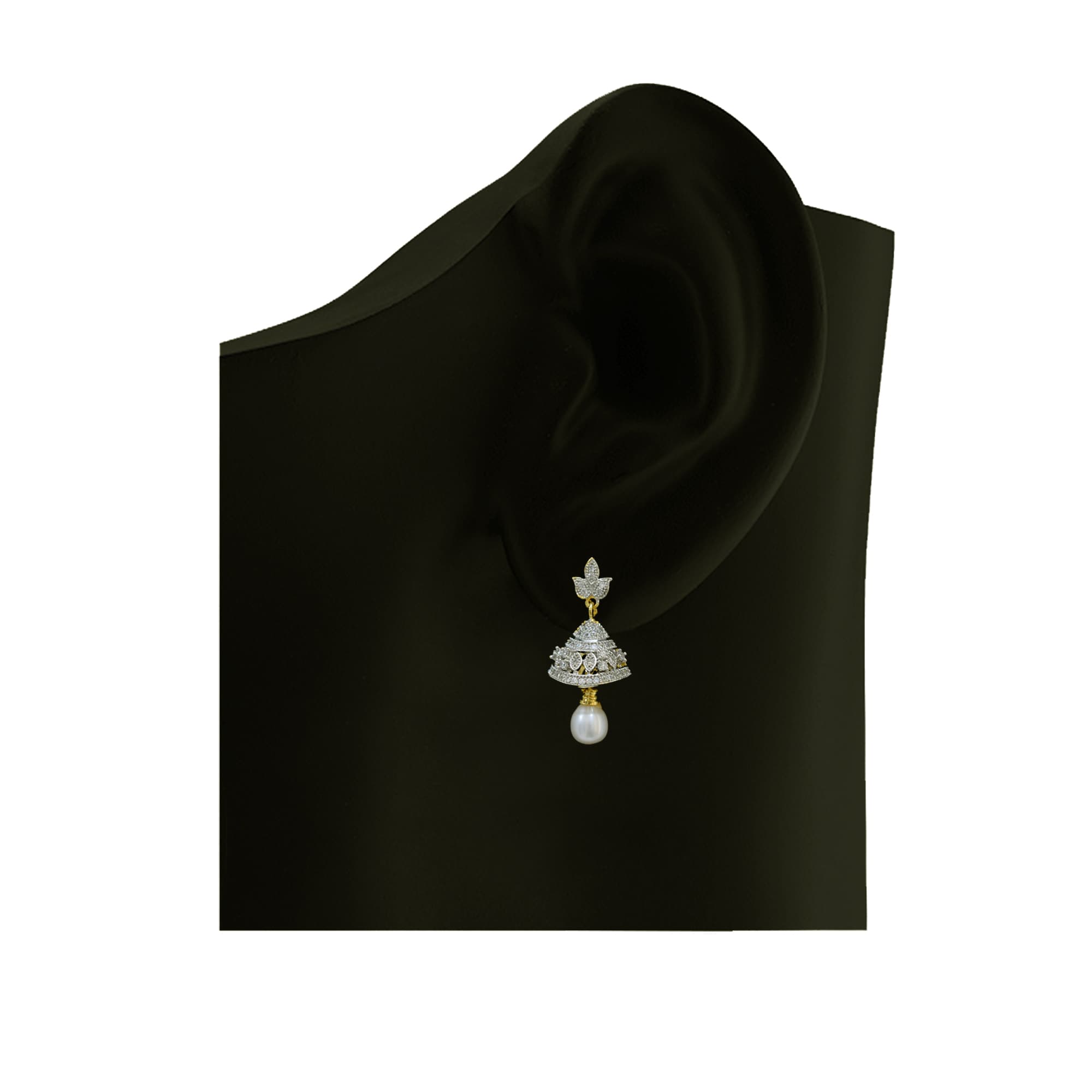 Pretty Pearl Jhumkas in American Diamonds - Style 7 - Image 2