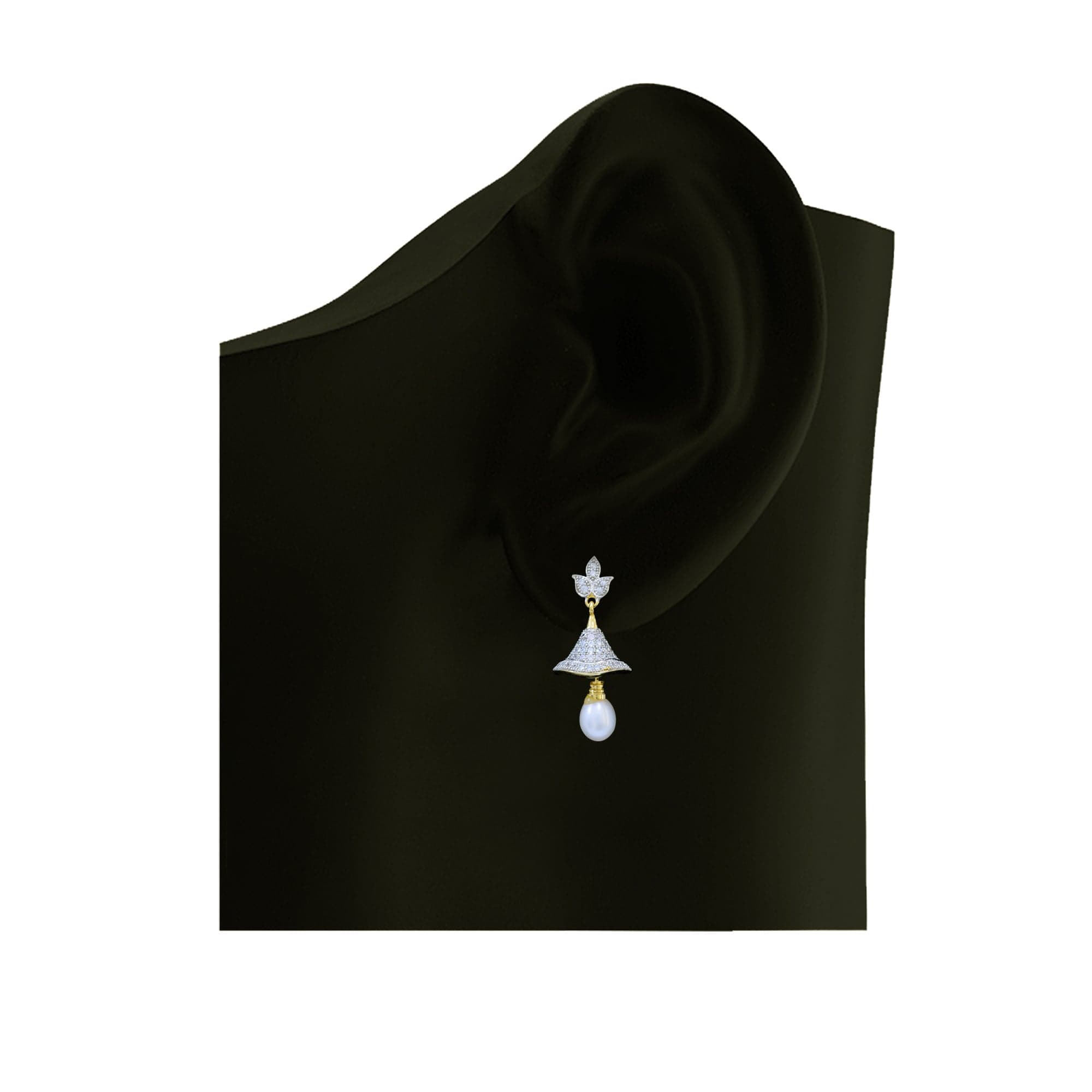Pretty Pearl Jhumkas in American Diamonds - Style 8 - Image 3