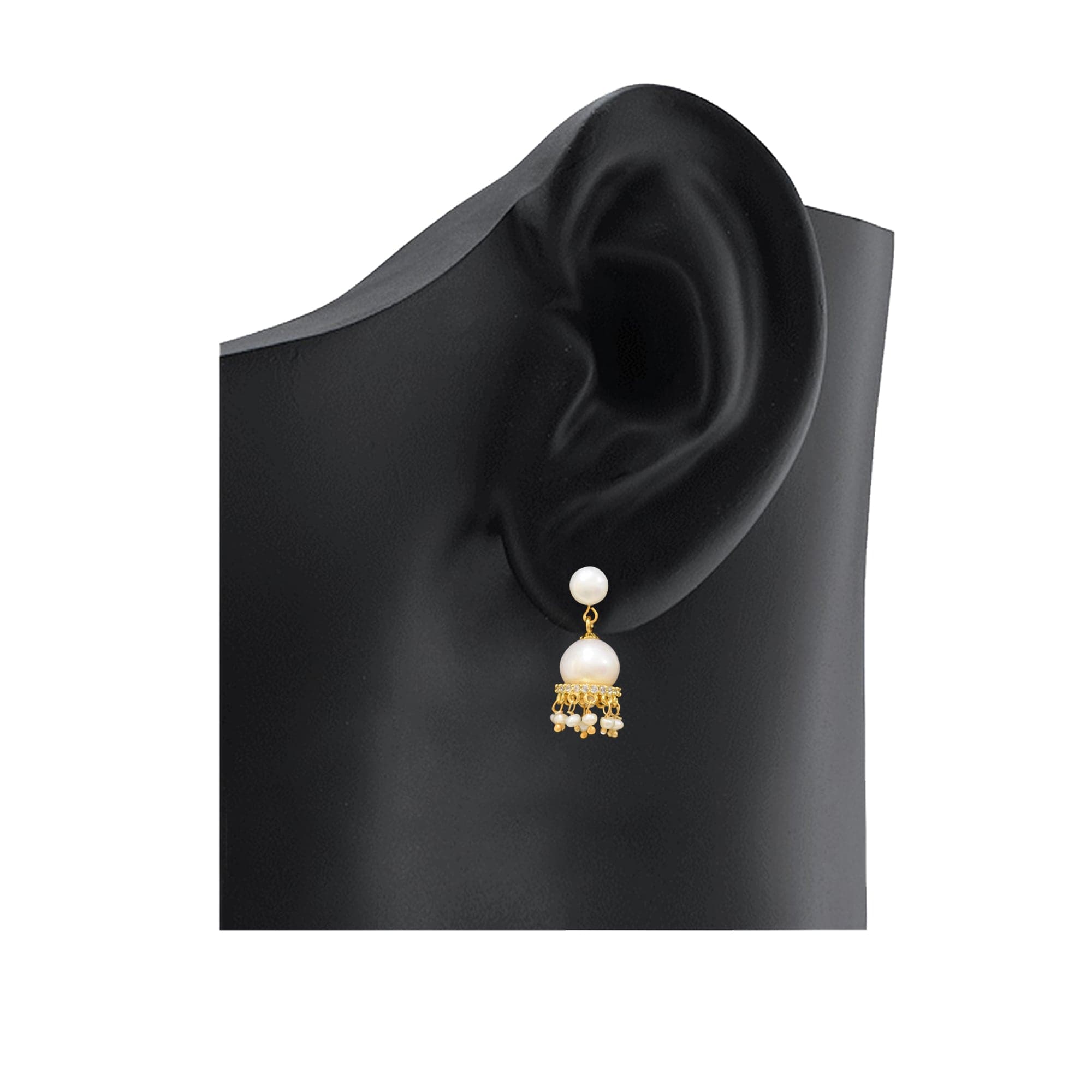 Traditional and Stylish Pearl Drop Hangings - with American Diamonds - Image 3