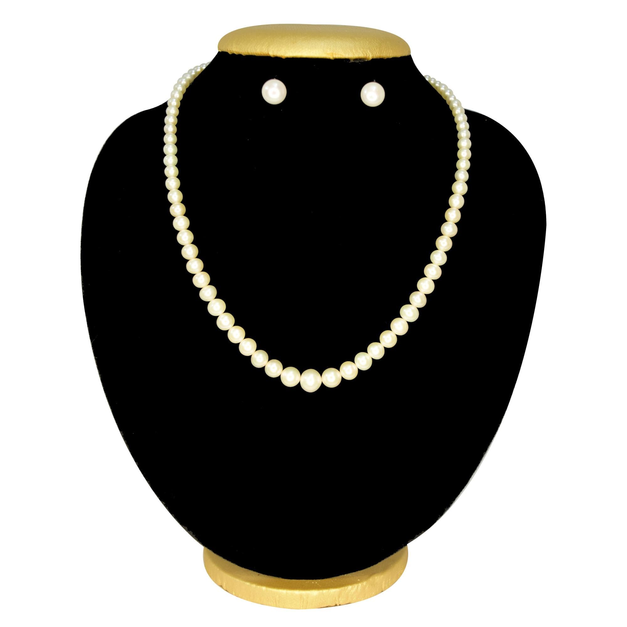 Elegant Single Line Graduated Pearl Necklace Set