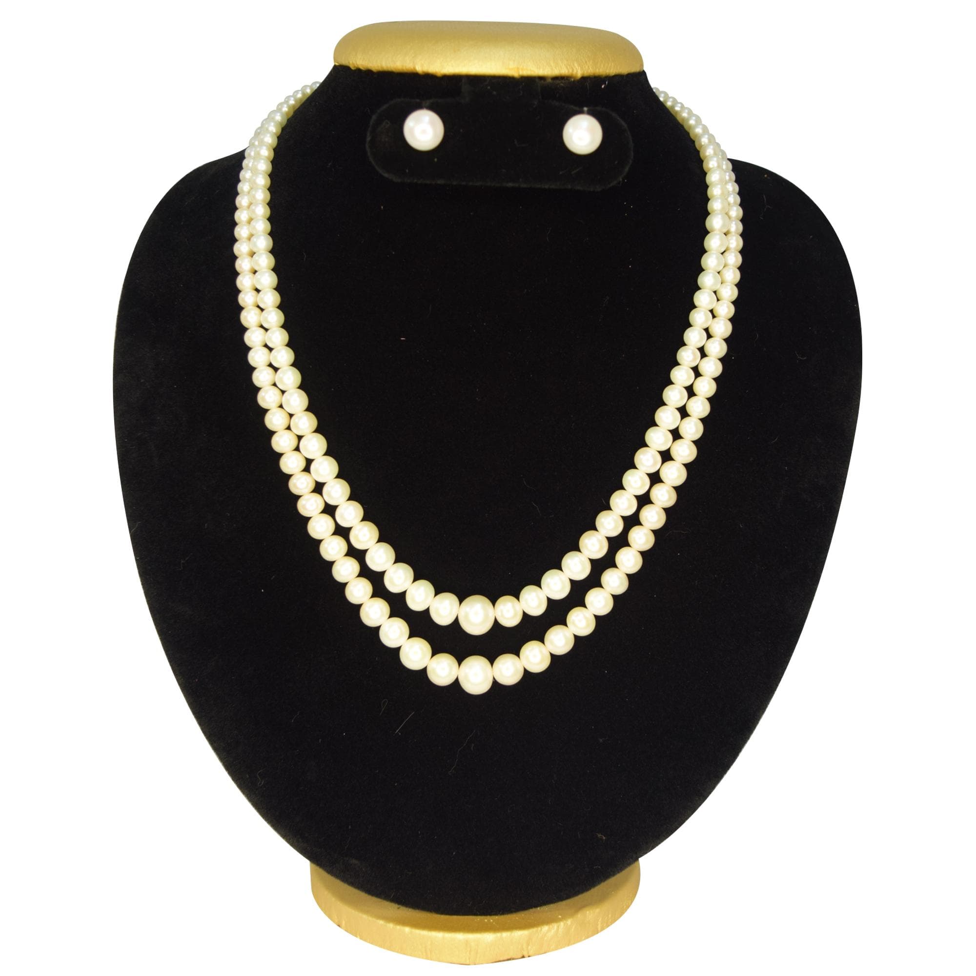 Delightful 2 Lines Off-White Graduated Pearl Necklace Set