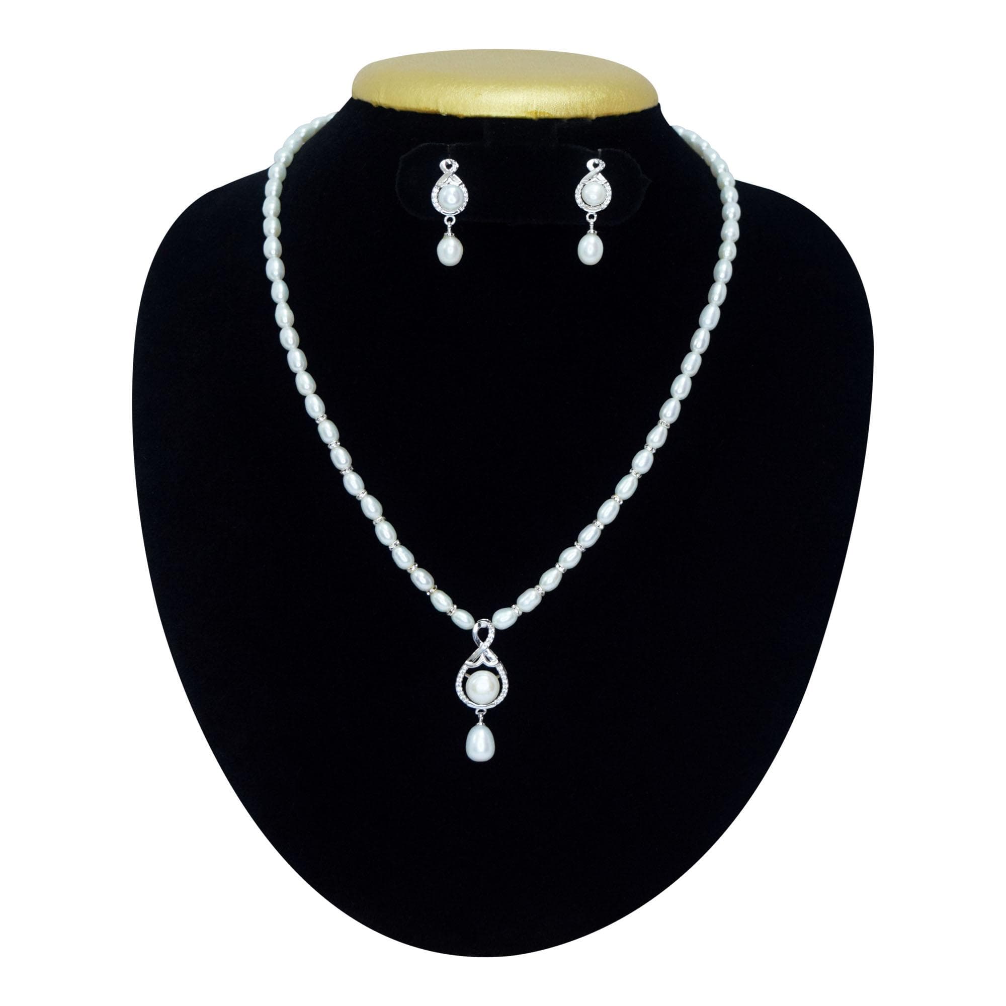 Beautiful White Pearl Necklace With Knot Shaped Zircon Pendant