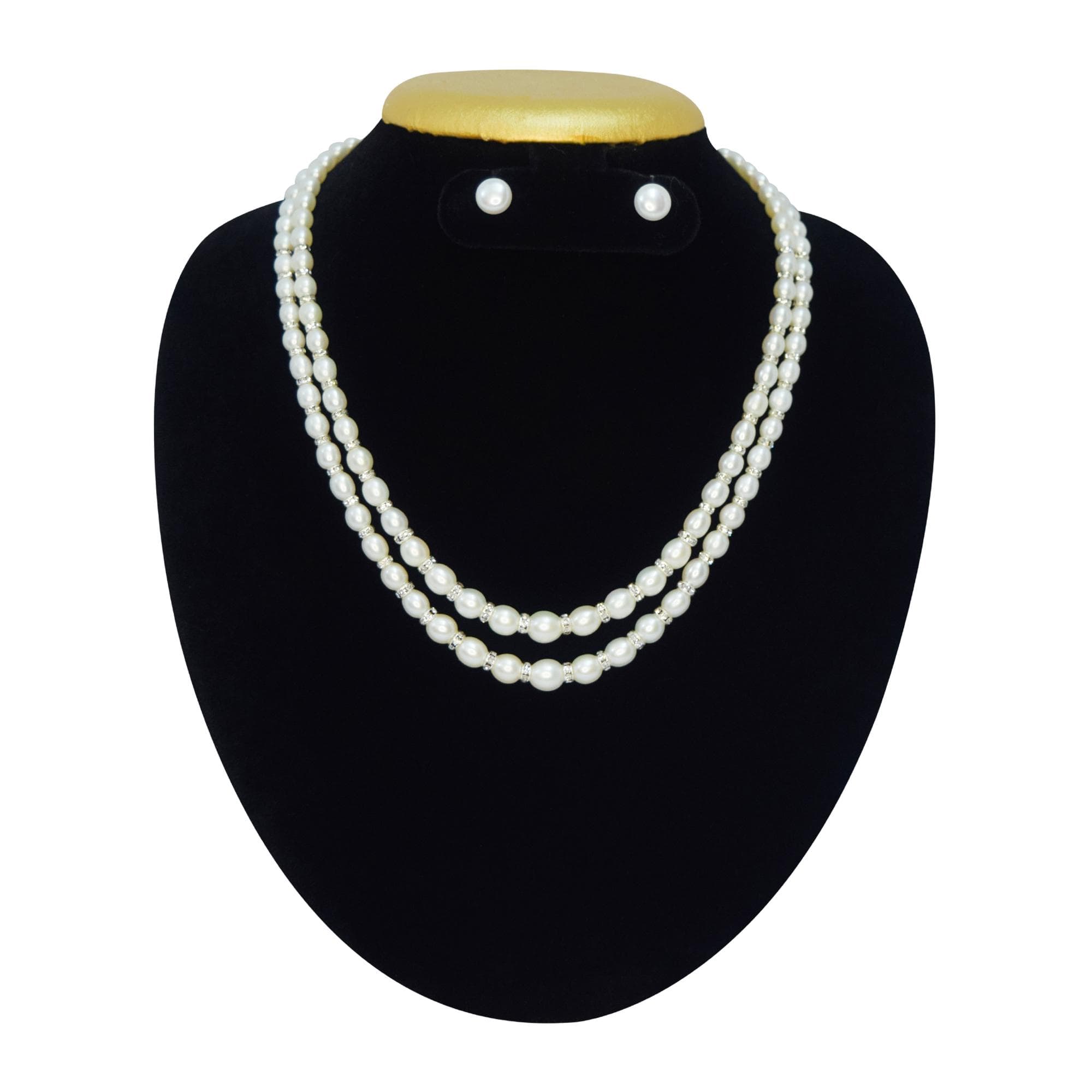 Elegant Graduated Oval White Pearl Double Layer Necklace Set