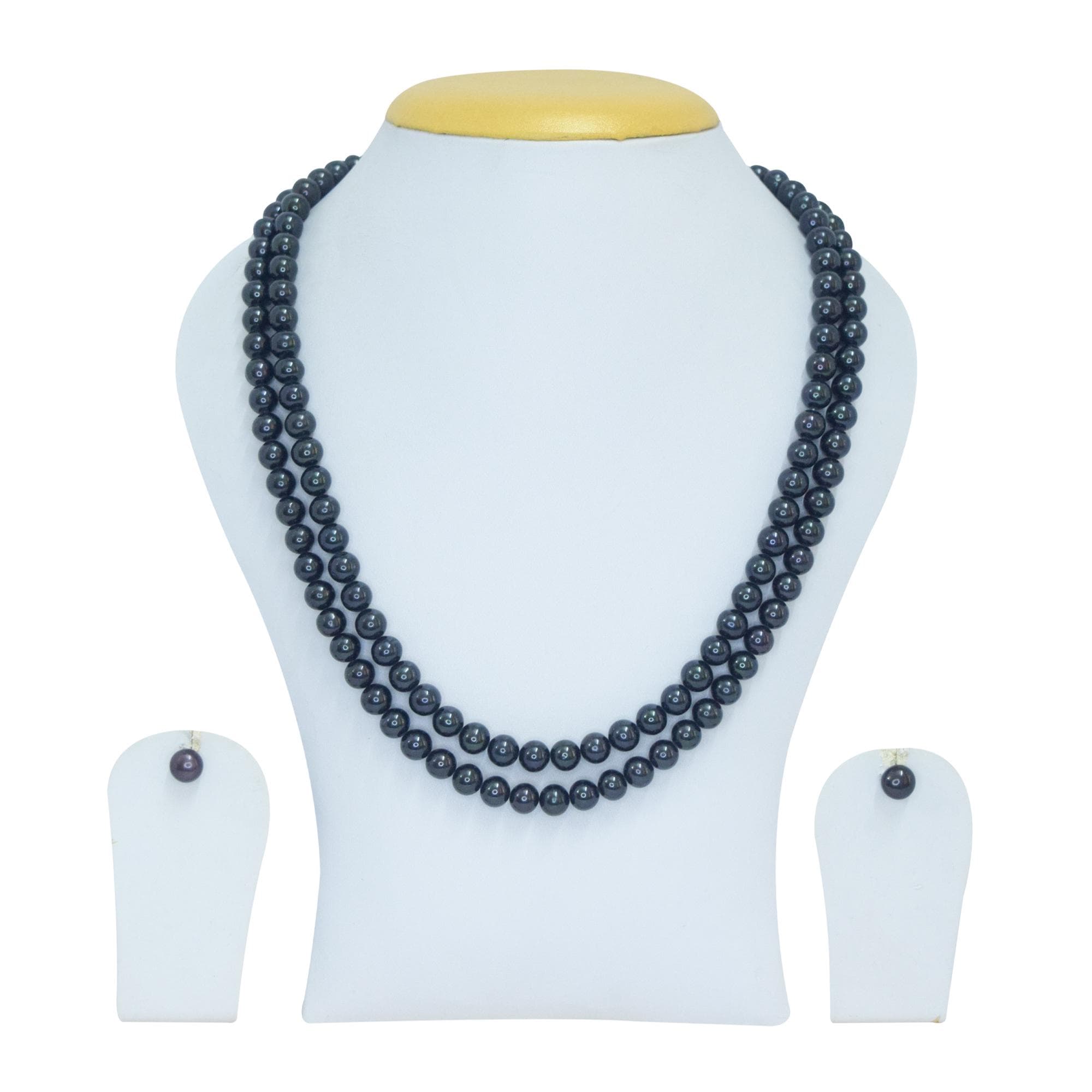 Classy 18 Inch Double Layer Black Pearl Necklace Set