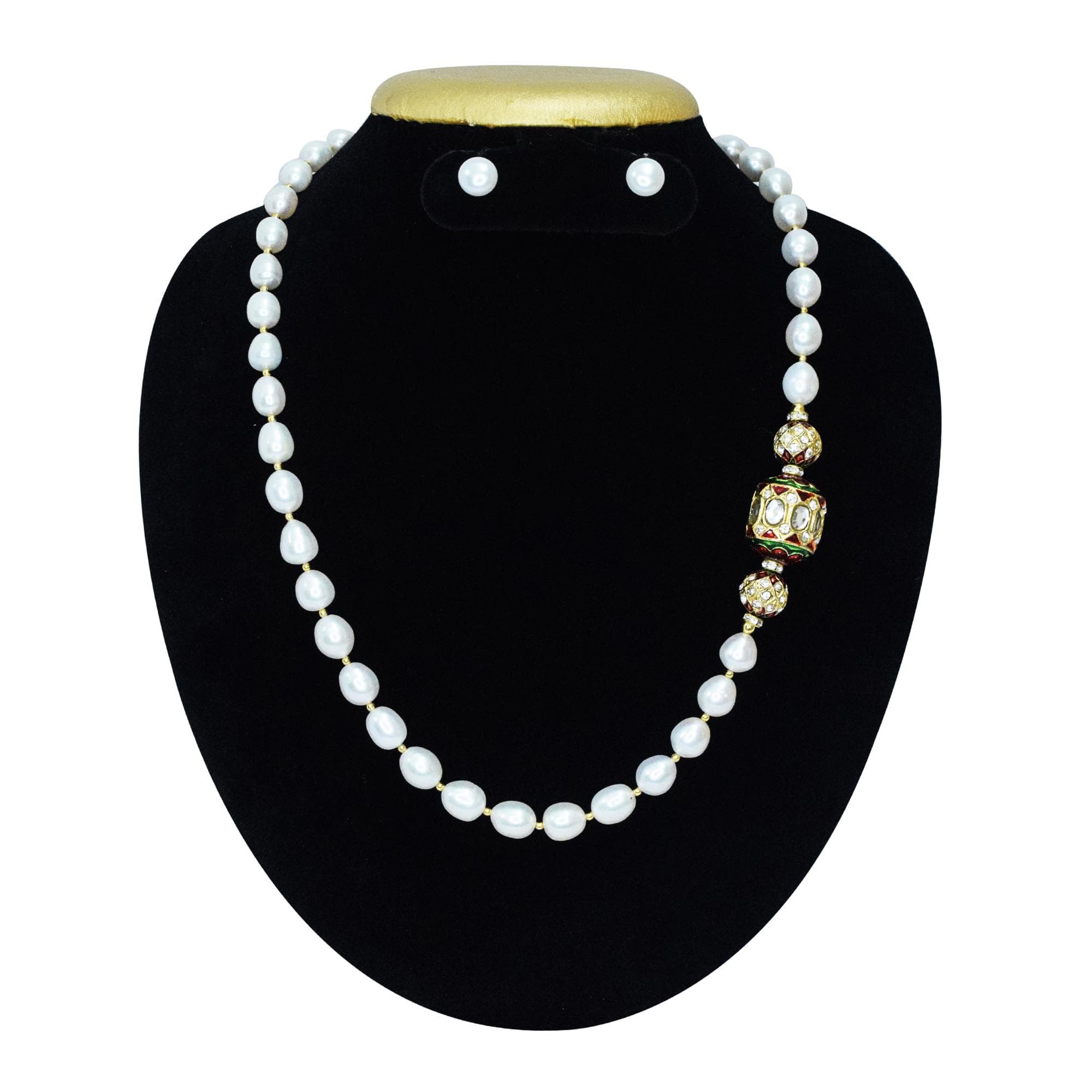 Gorgeous Oval Pearl Necklace With Meenakari Beads Side Pendant