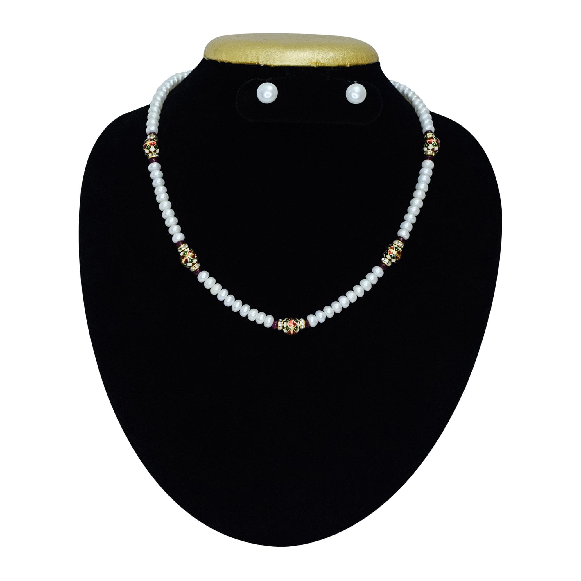 Simple & Sweet White Pearl Necklace With Enamel Beads
