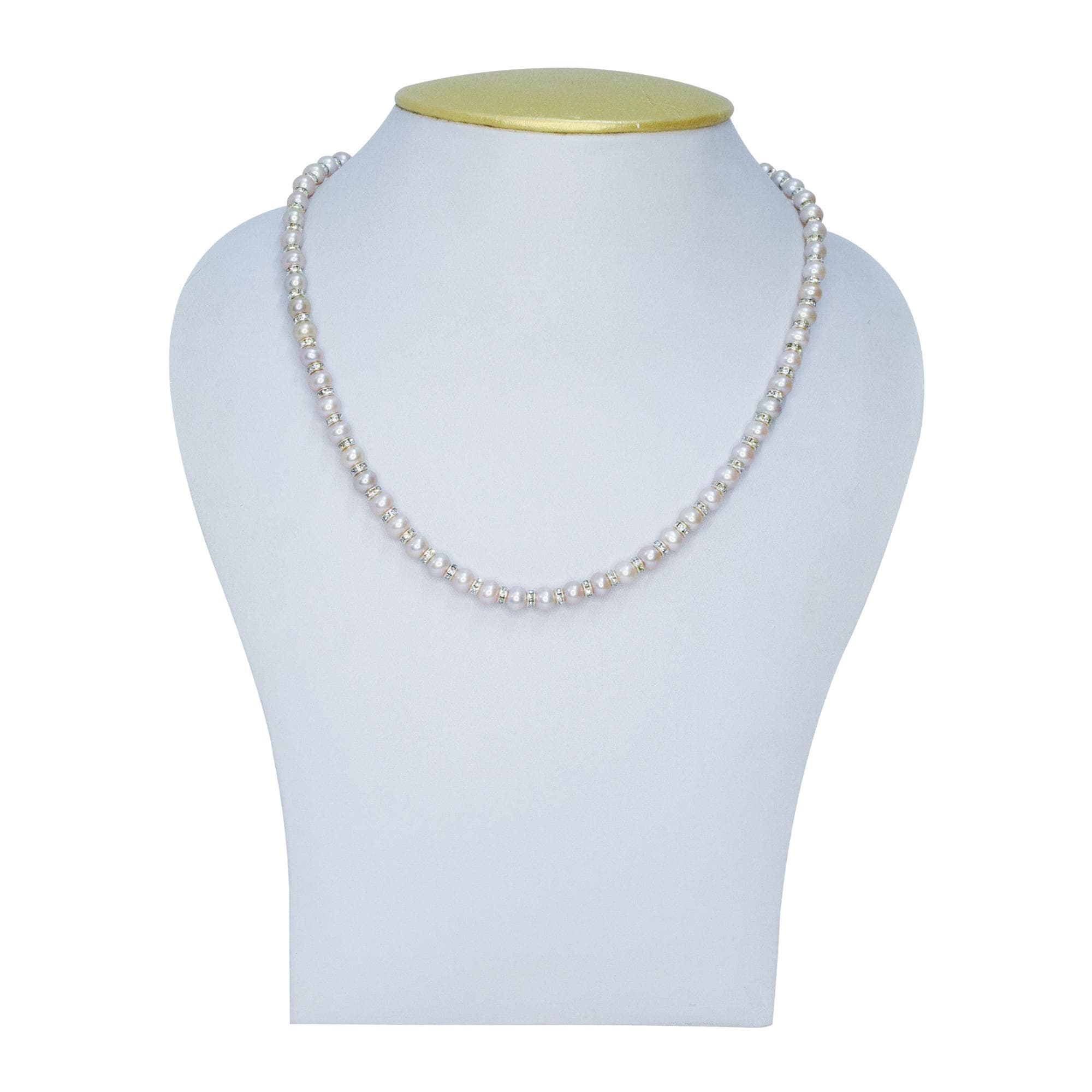Stylish Lavender Round Pearl Necklace With Zircon Roundels